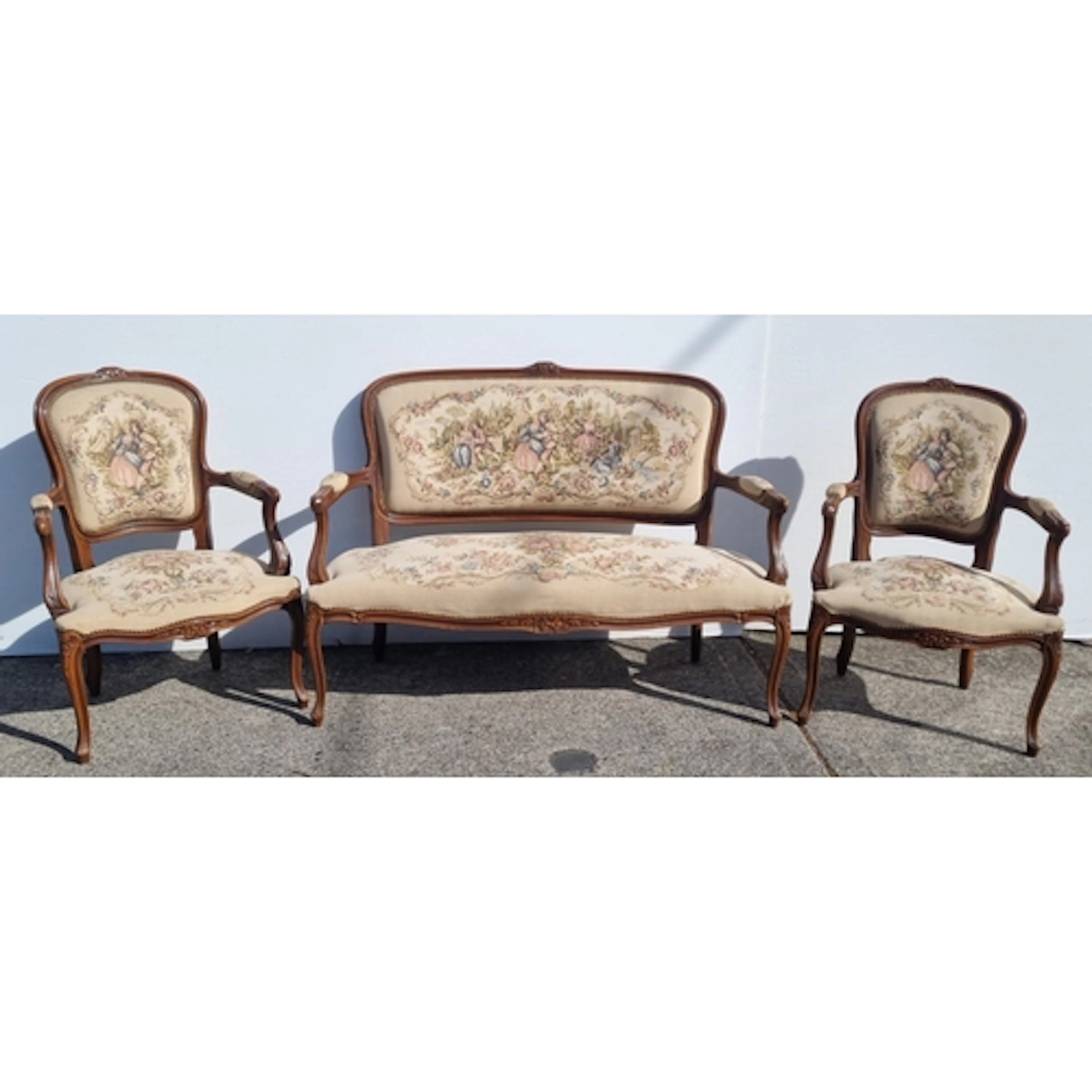 Louis XV Style Couch and 2x Chairs, Aubusson-Style Tapestry ...