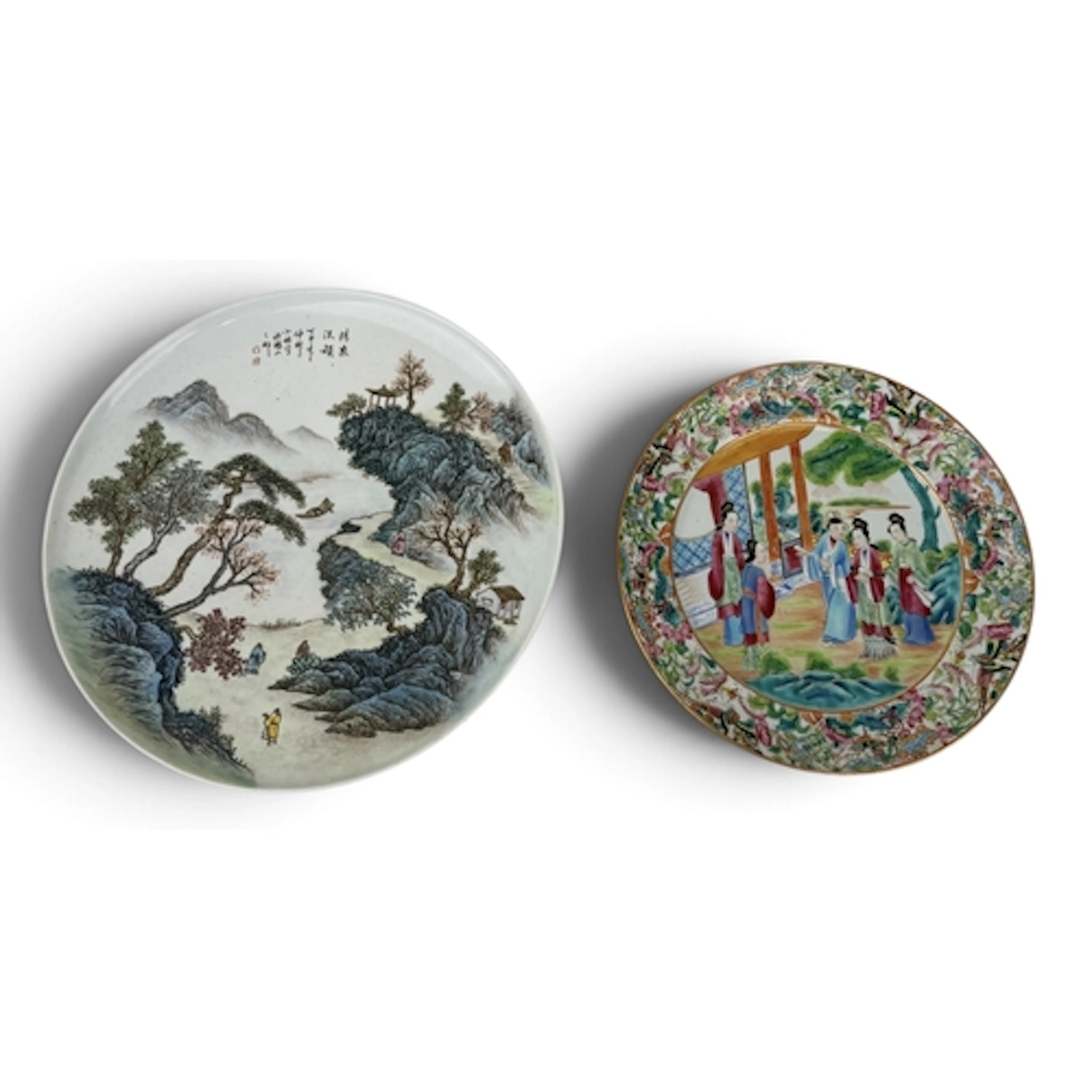 TWO CHINESE CERAMIC PLATES, ONE CANTON WARE, THE OTHER REPUB...