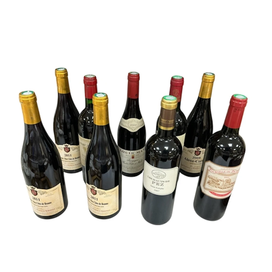 Nine bottes of assorted French wine to include Bourgogne Cot...
