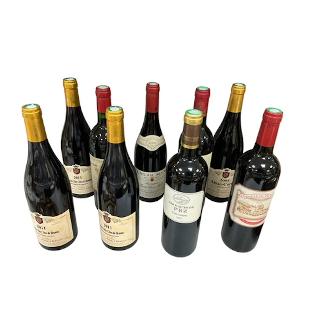 Nine bottes of assorted French wine to include Bourgogne Cot...