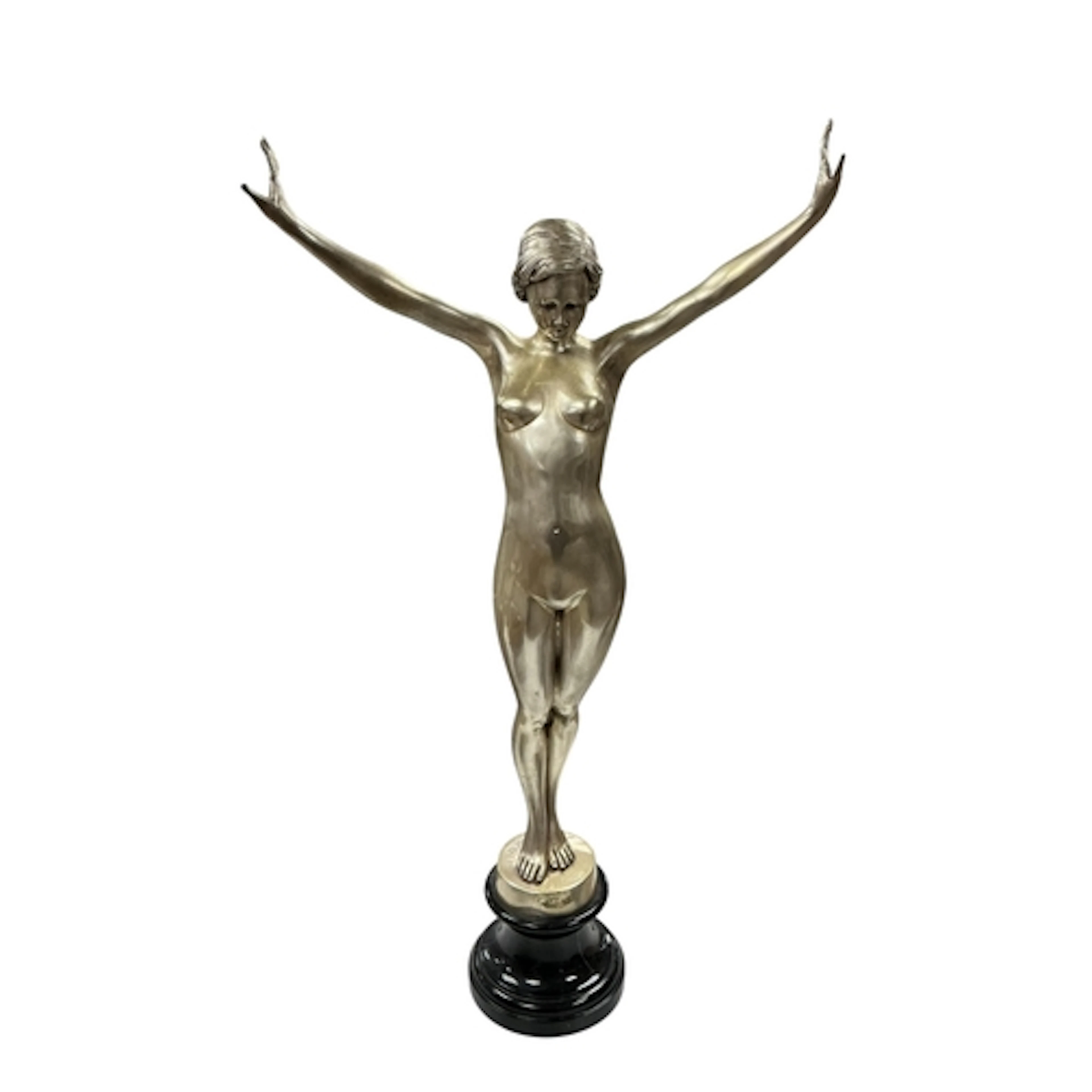 After Ferdinand Preiss, a silvered metal nude female sculptu...