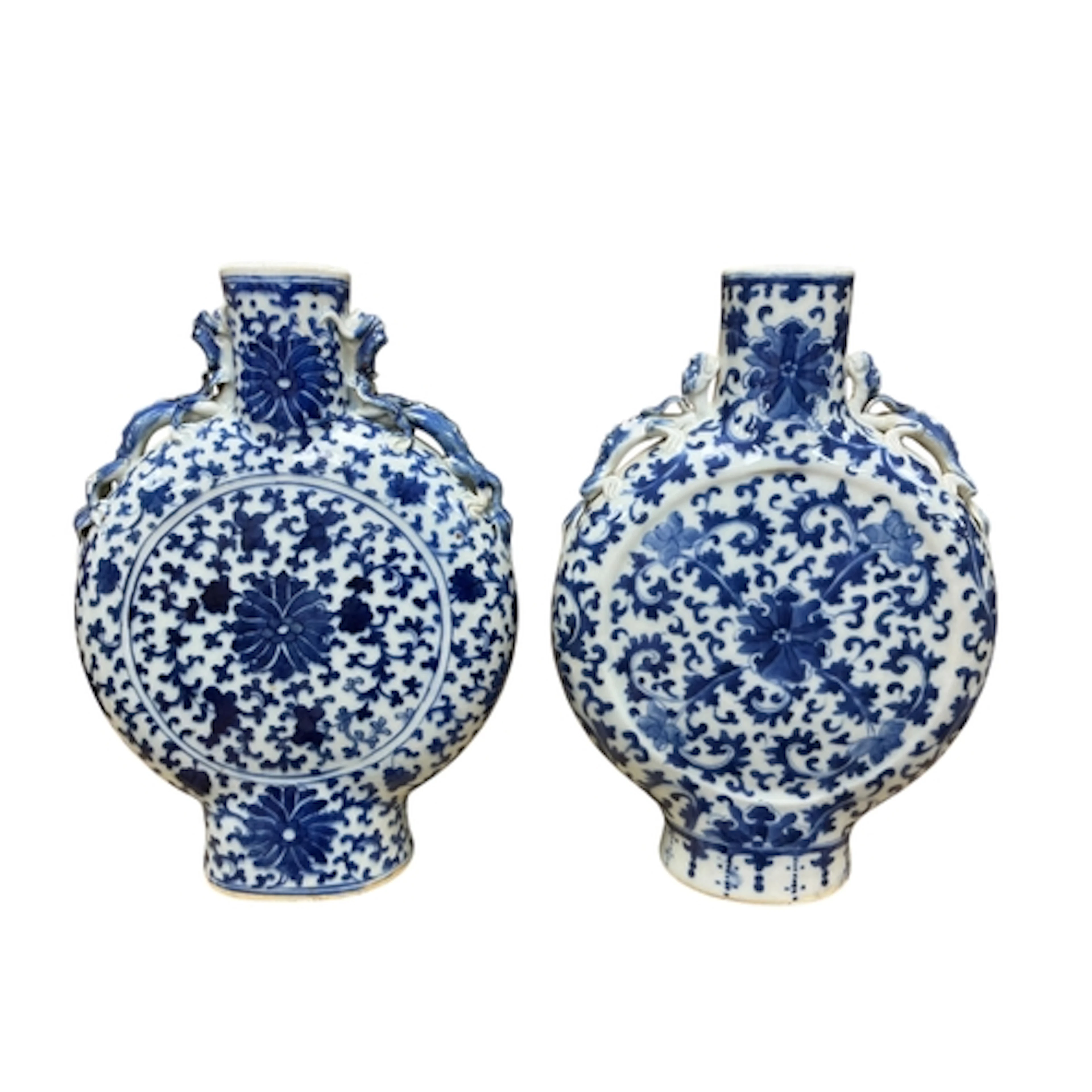 A pair of Chinese blue and white porcelain moon flasks, 19th...