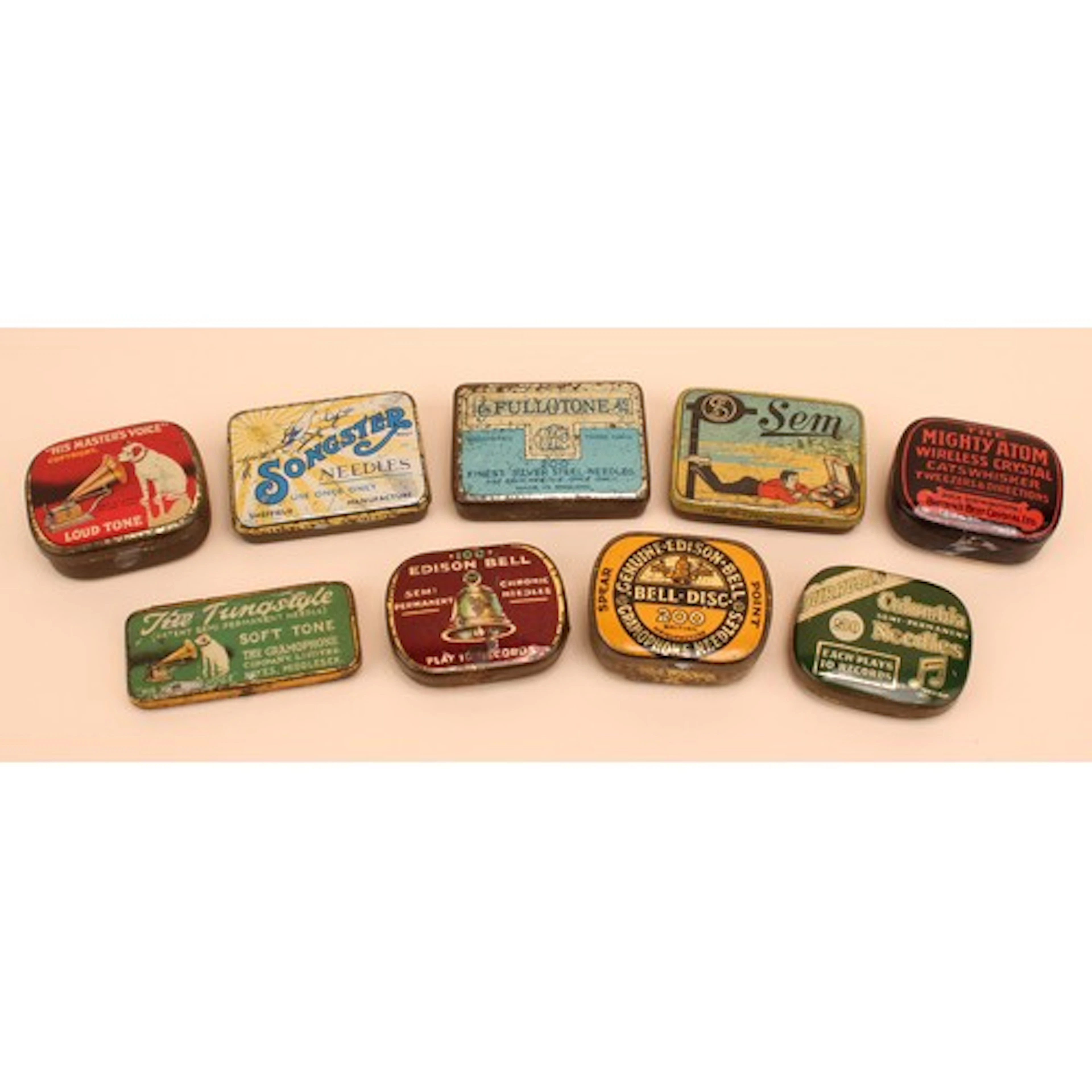 Advertising Tins - a collection of gramophone needle tins, v...