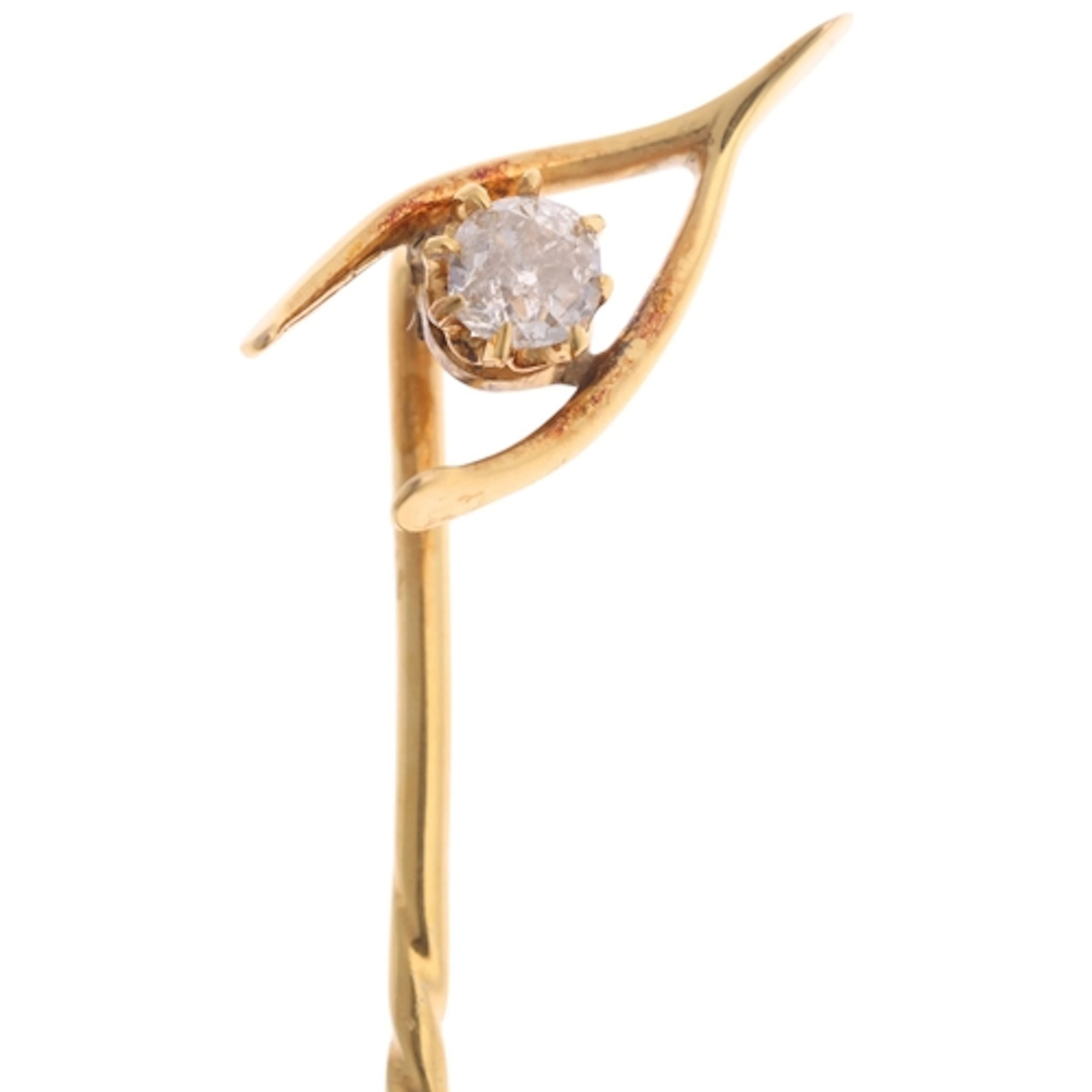 An Antique Victorian gold diamond wishbone stickpin, circa 1...