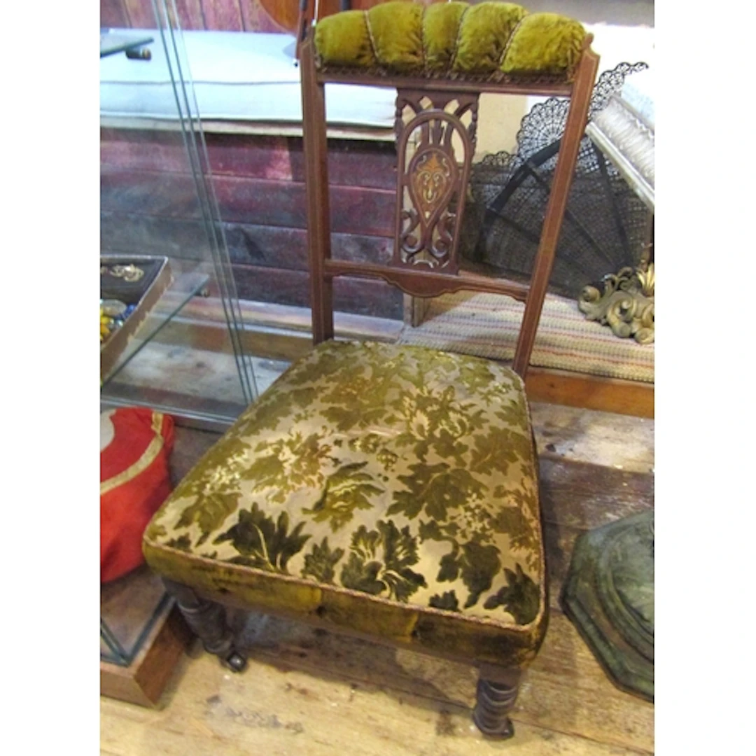 Edwardian Rosewood Bedroom Chair Marquetry Decoration Velvet...