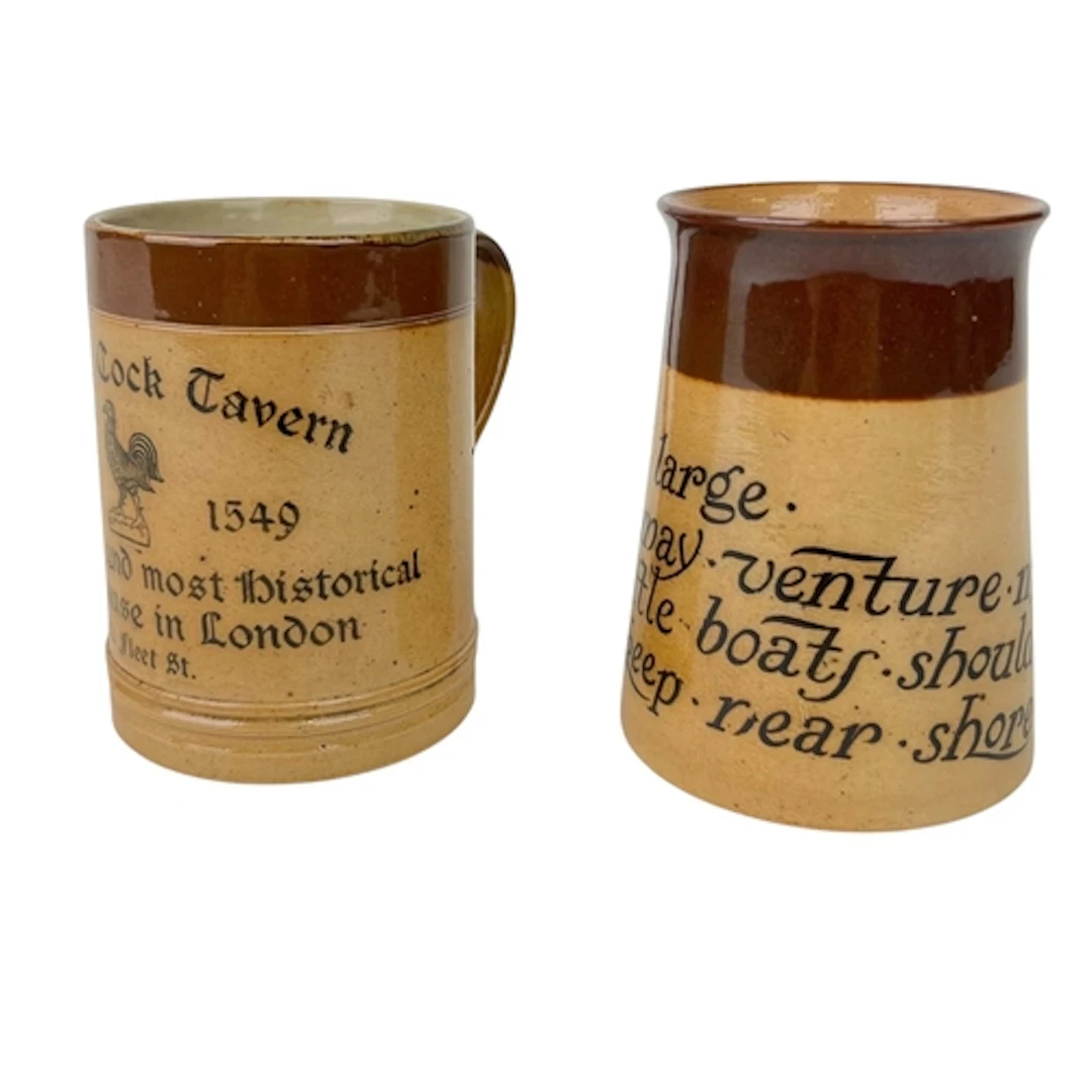 TWO 19TH CENTURY DOULTON LAMBETH STONEWARE ALE MUGS One insc...