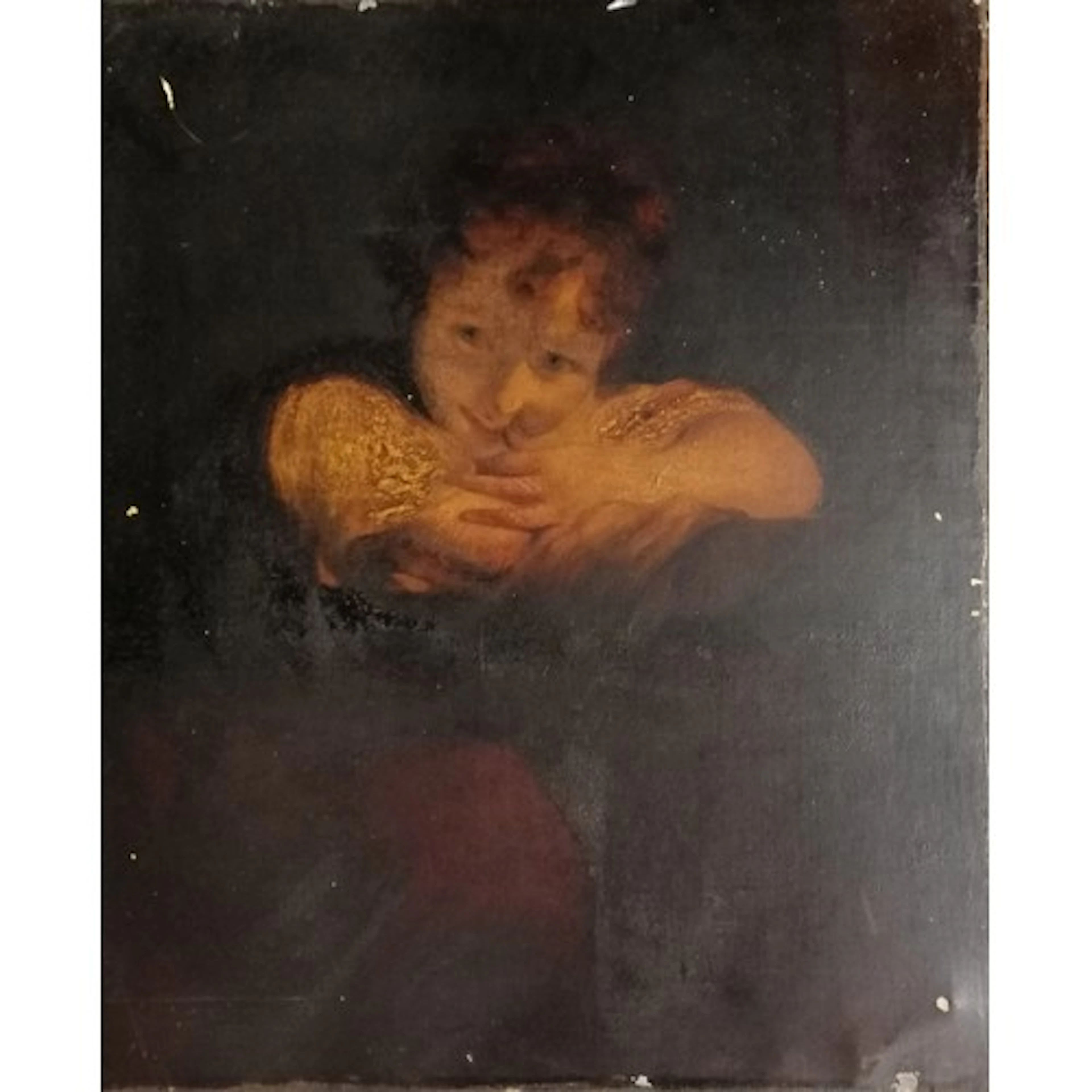 Antique oil painting annotated on reverse label 'Reynold, Si...
