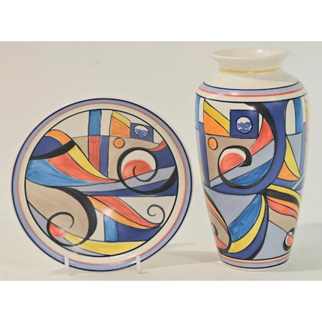 Poole Pottery Caro vase designed by Karen Brown 8" high toge...