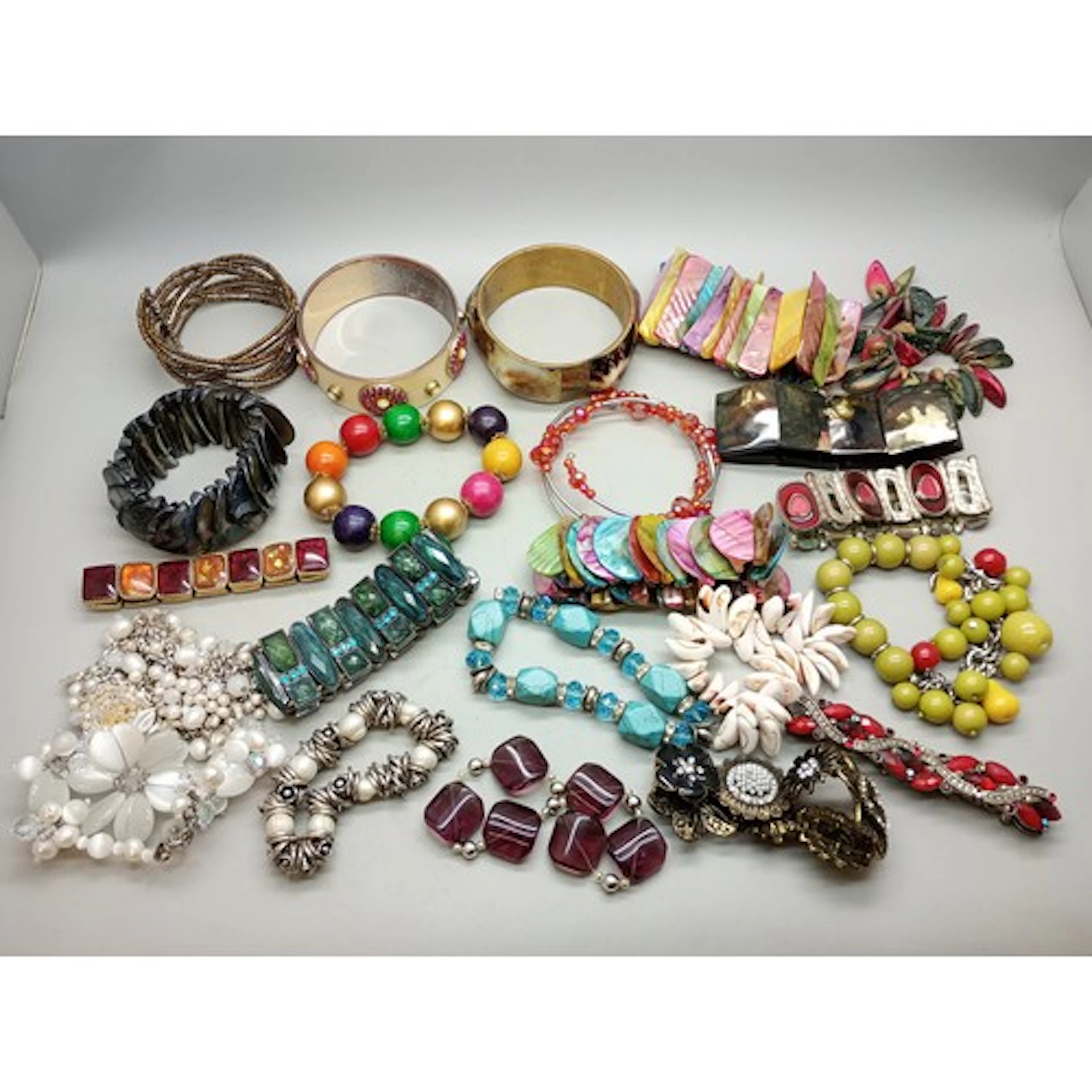 A collection of costume bracelets and bangles