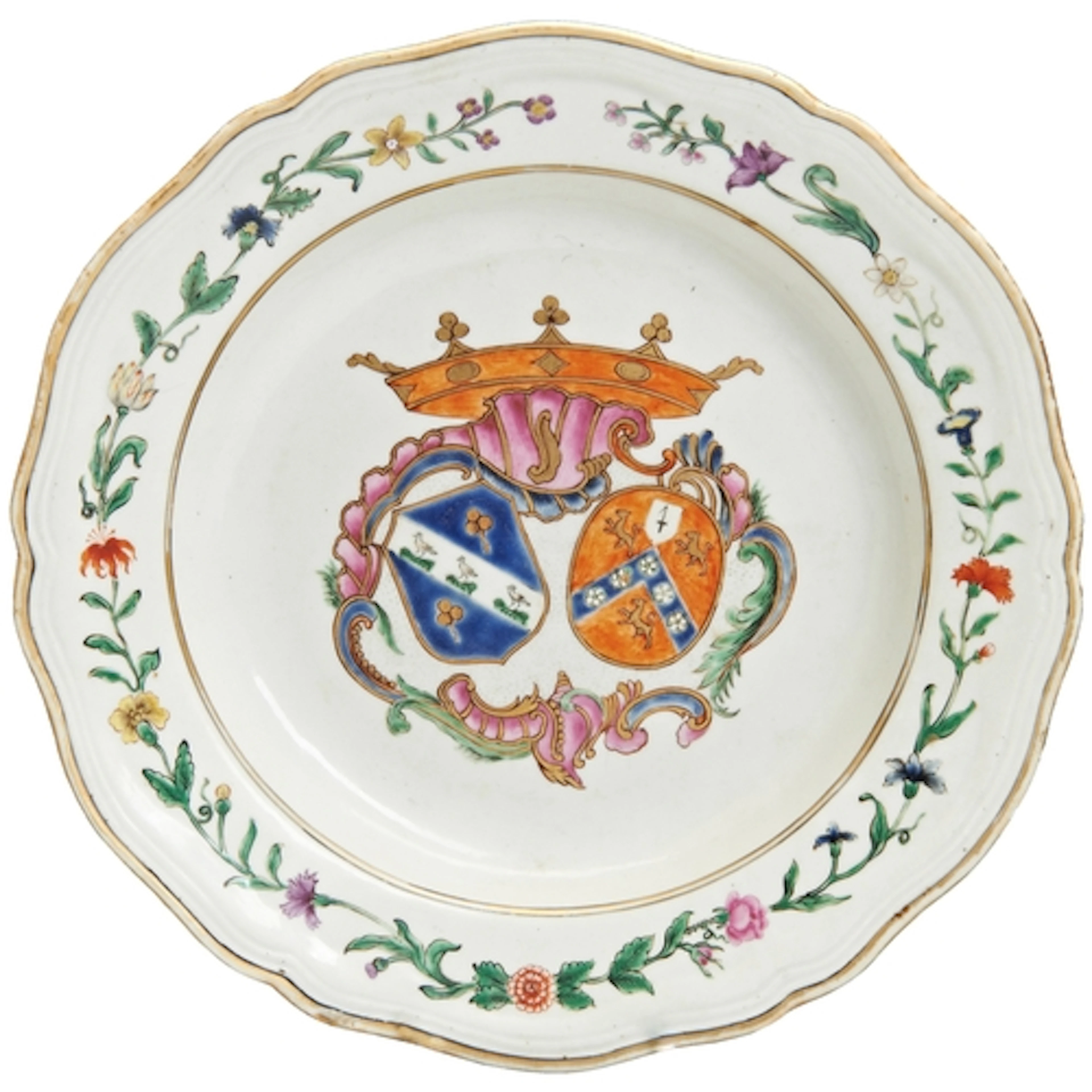 A DUTCH MARKET ARMORIAL ARMORIAL SHAPED DISH QIANLONG PERIOD...