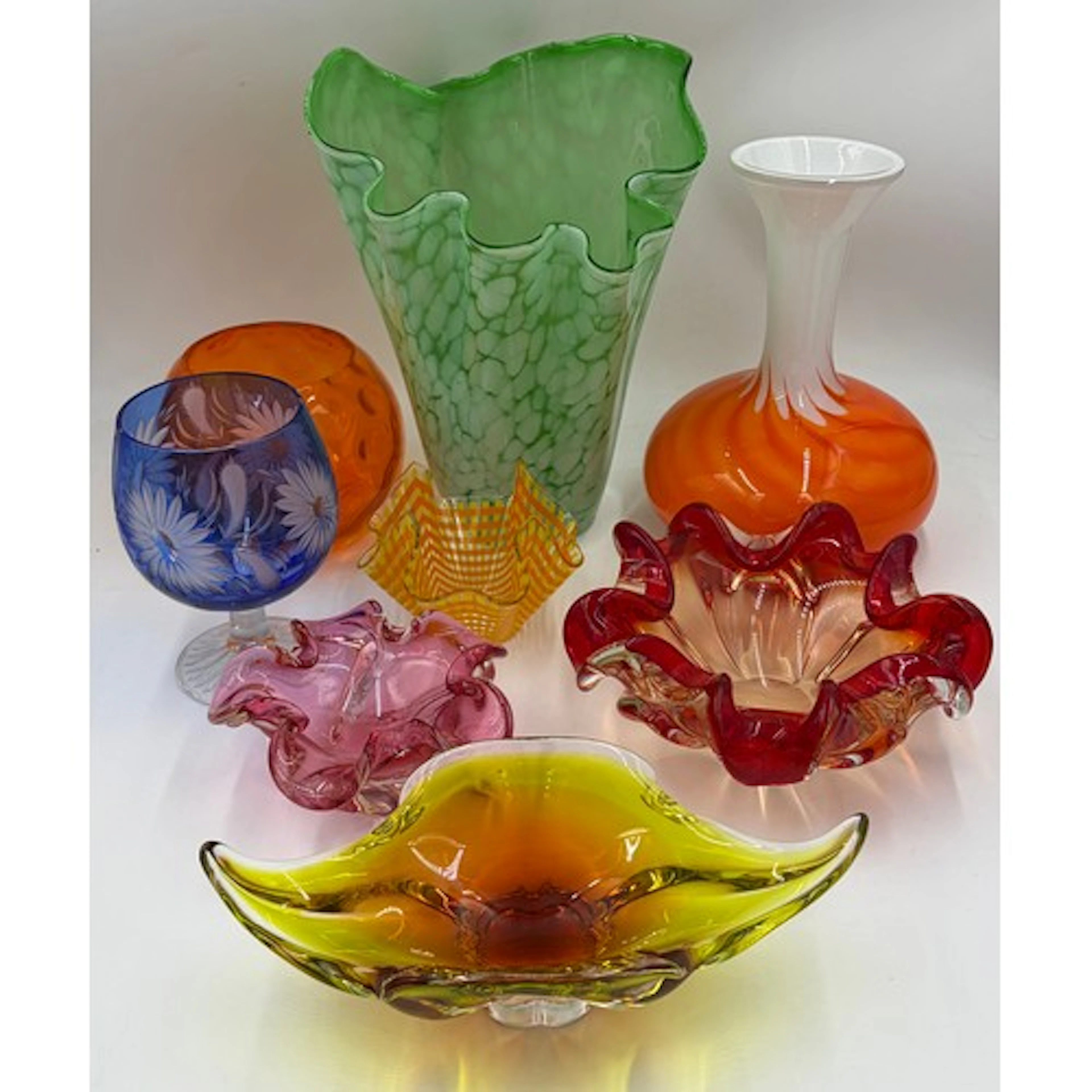 A collection of mid century art glass to include opaline ora...