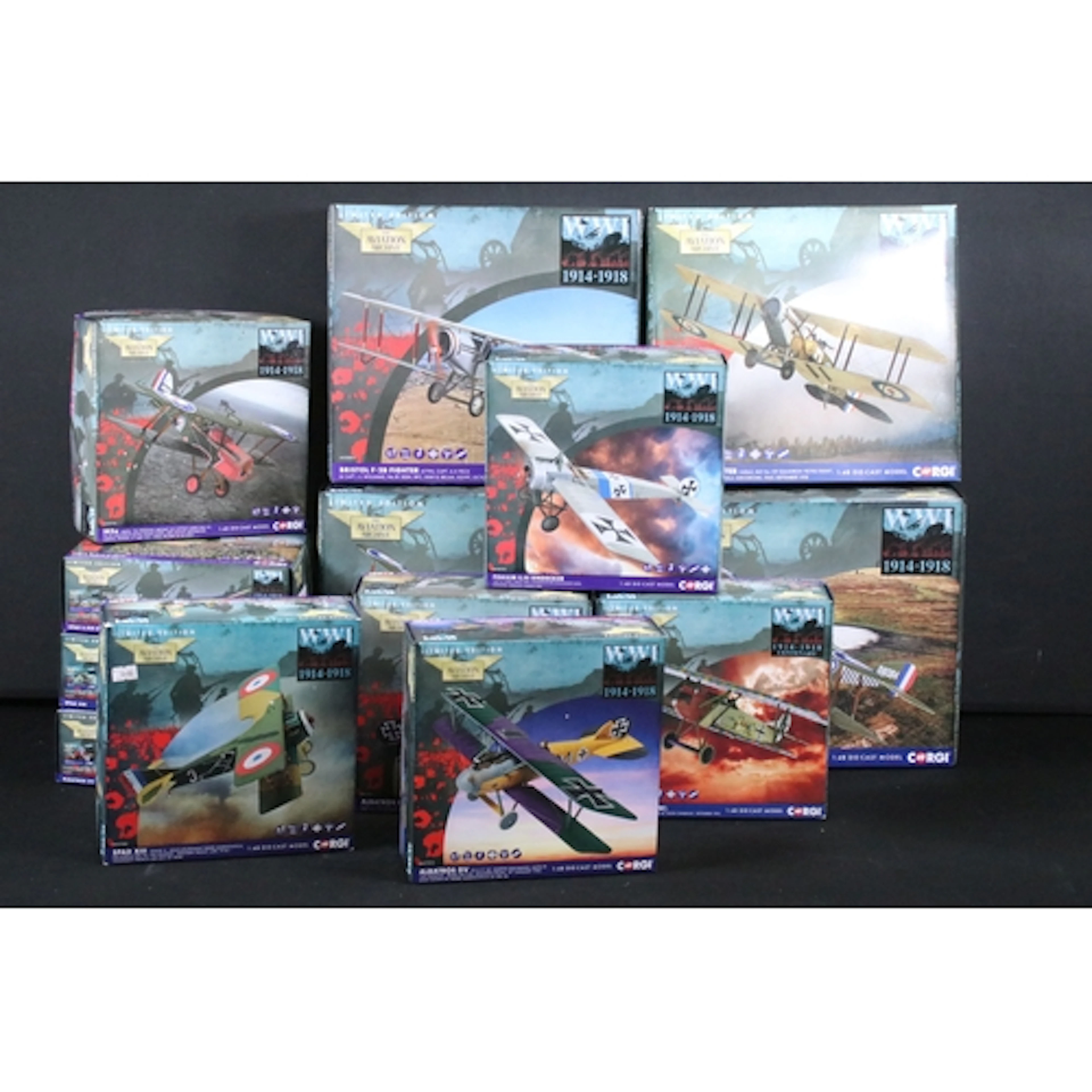 13 Boxed 1/48 Corgi Aviation Archive WWI 1914-1918 diecast m...