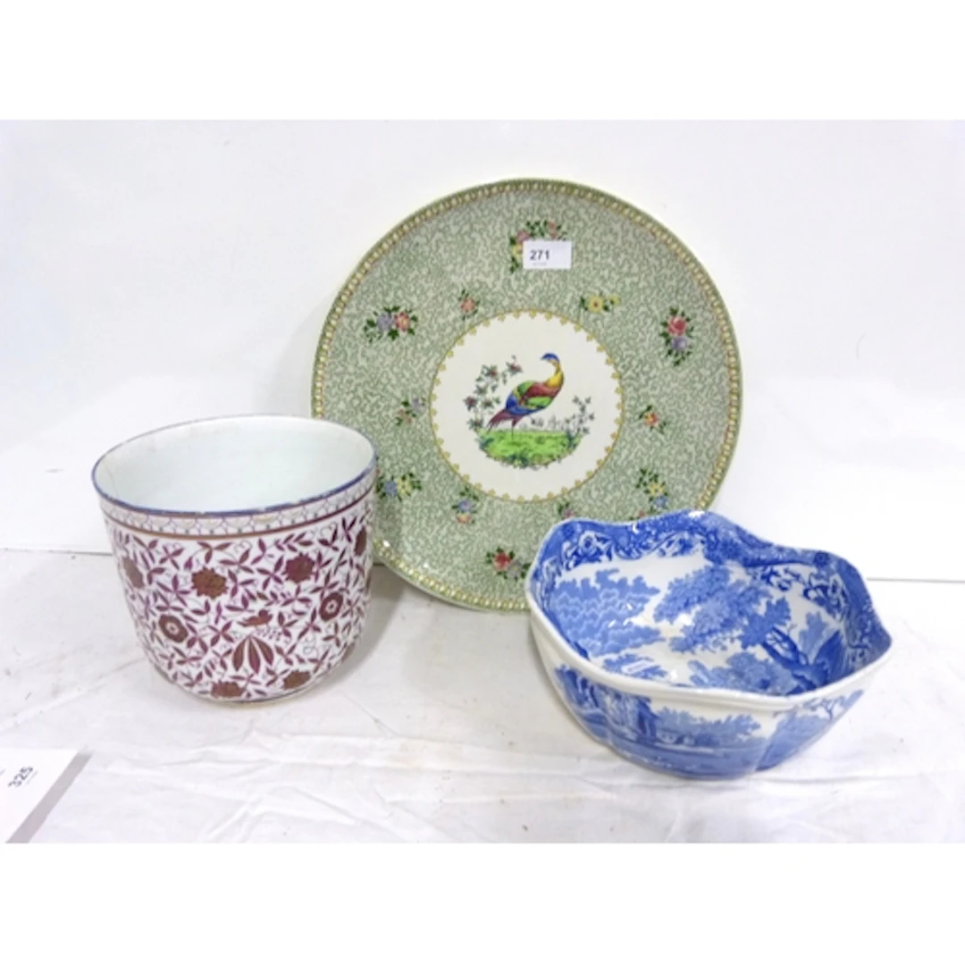 Copeland Spode bird decorated charger, a similar bowl and Co...