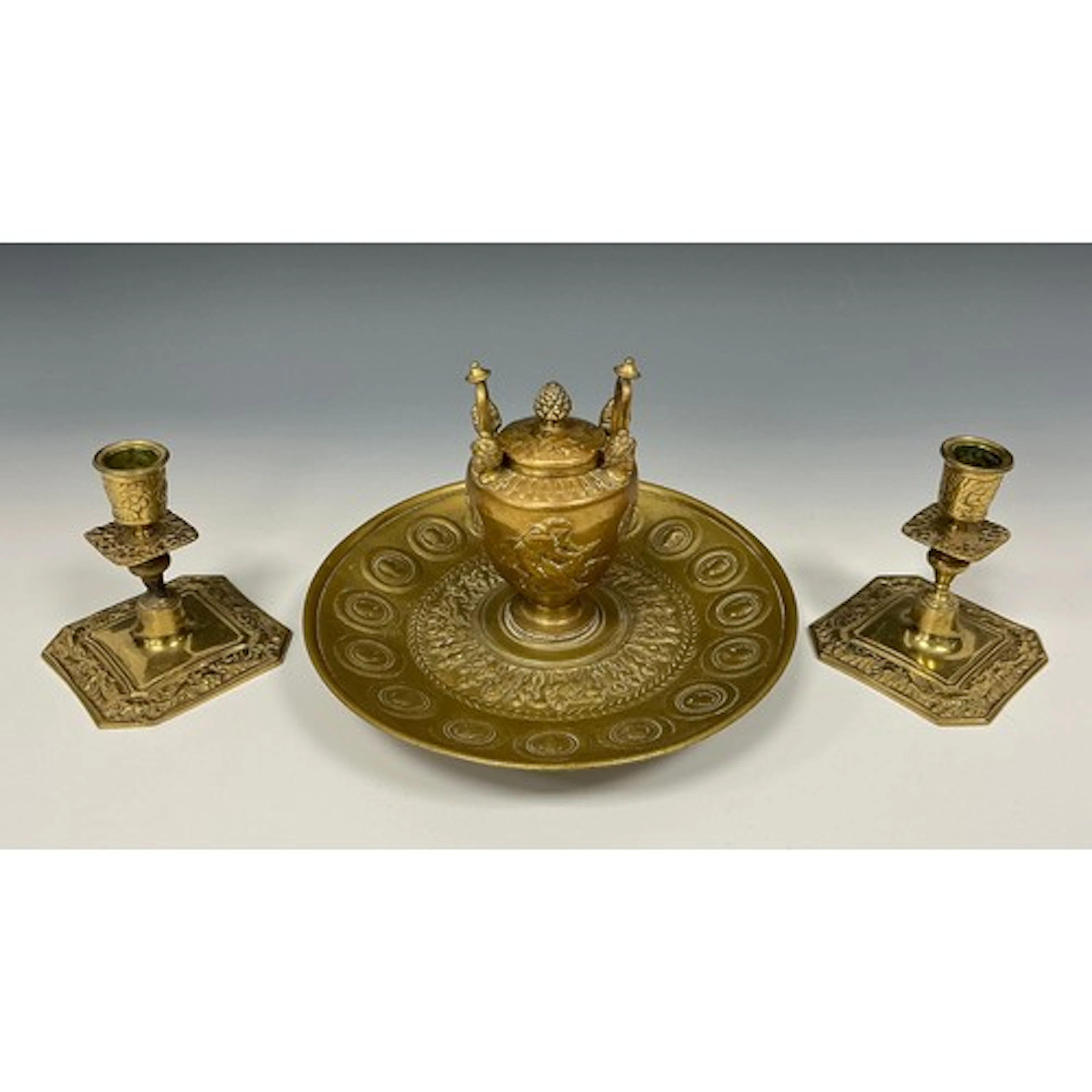 A 19th century Napoleon III period bronze inkwell, the inkwe...