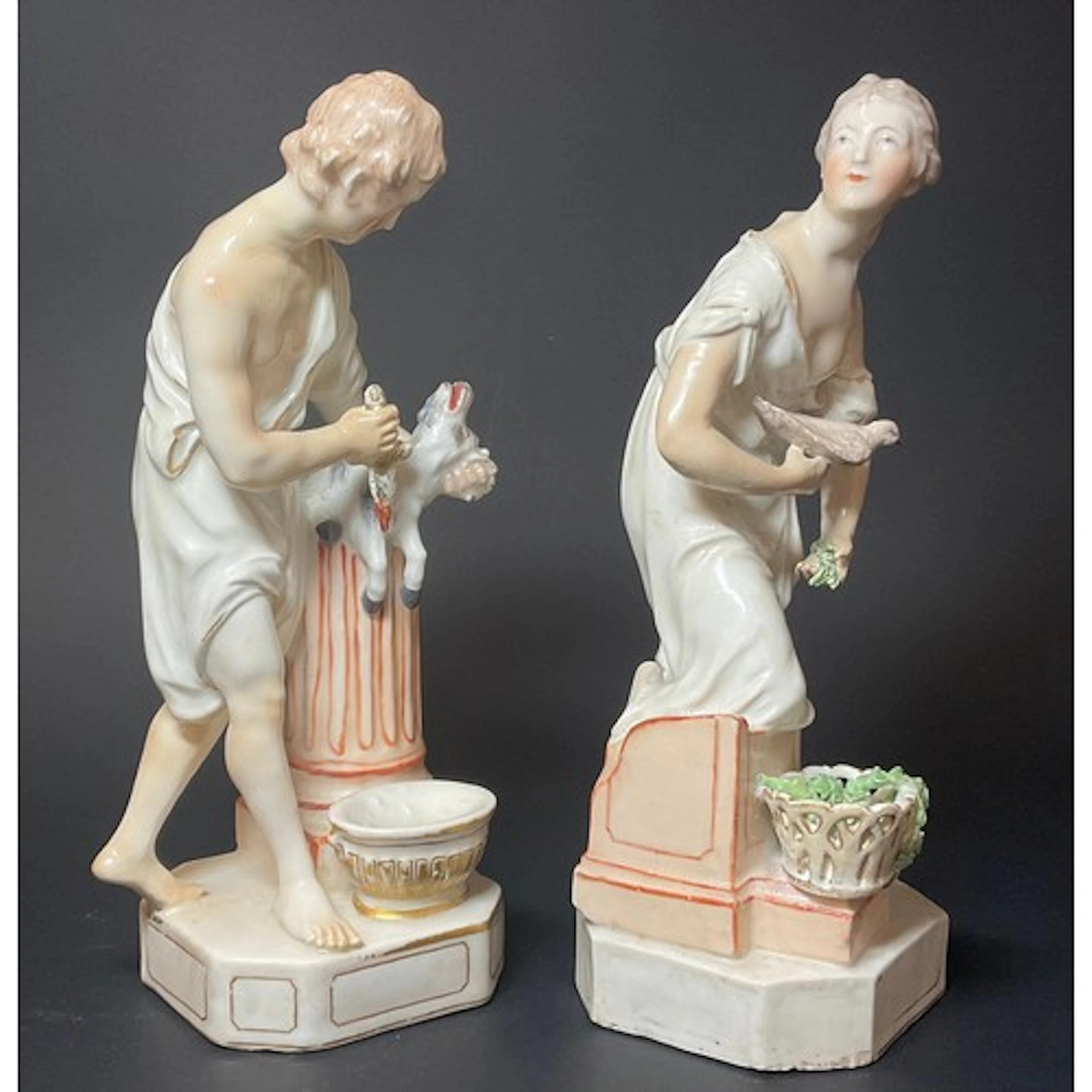 A pair of Derby patch mark figures, Sacrifice and Peace, Sac...
