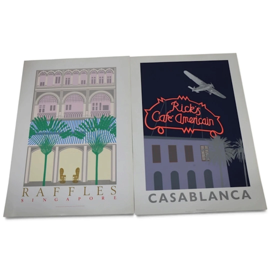 Four screen print travel themed posters, Paris-Cannes- Raffl...