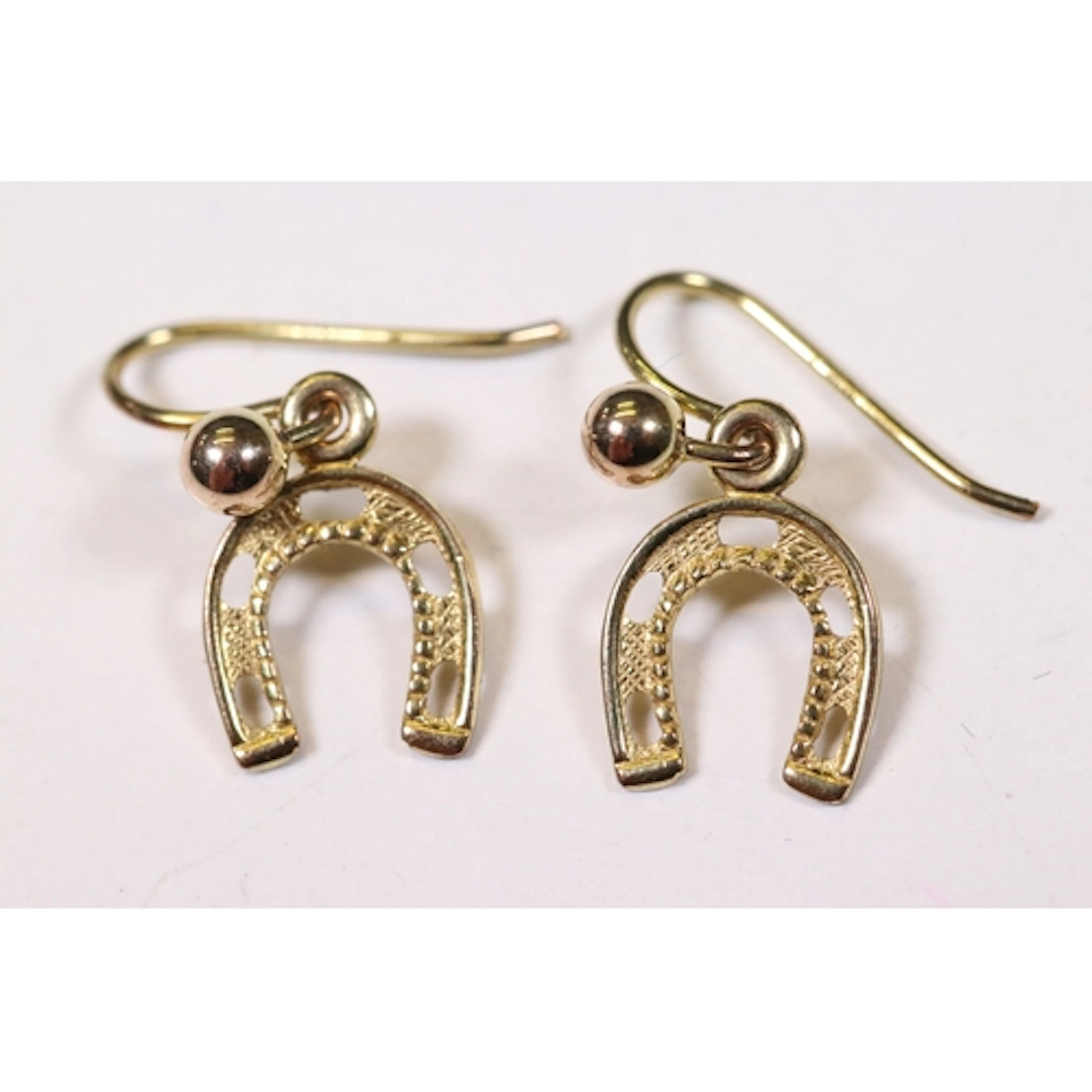 Pair of 9ct gold lucky horseshoe earrings, marked 375
