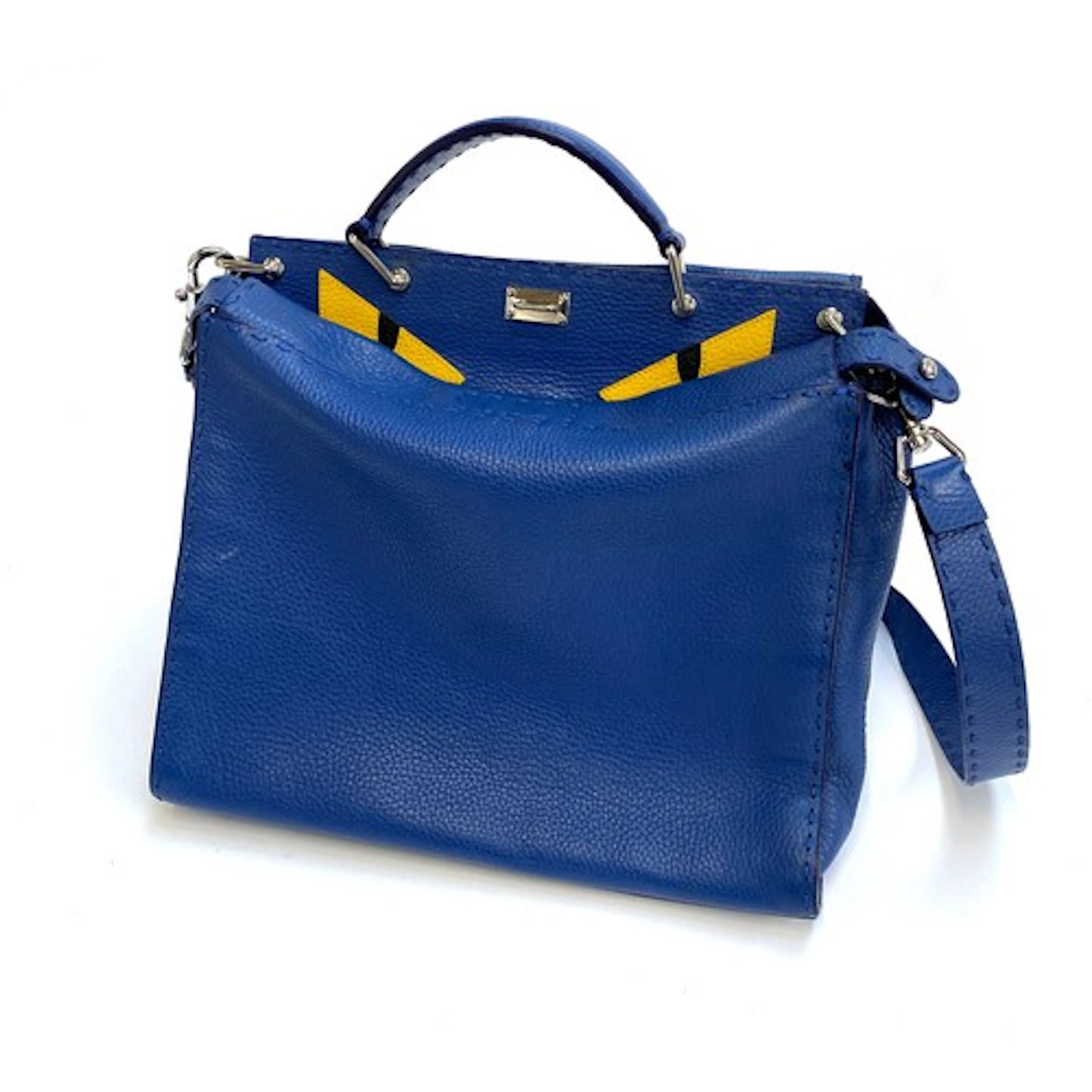 A Fendi Selleria Peekaboo Monster blue leather crossbody bag...