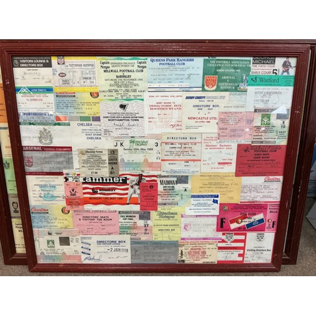 Two frames containing various tickets comprising mainly tick...