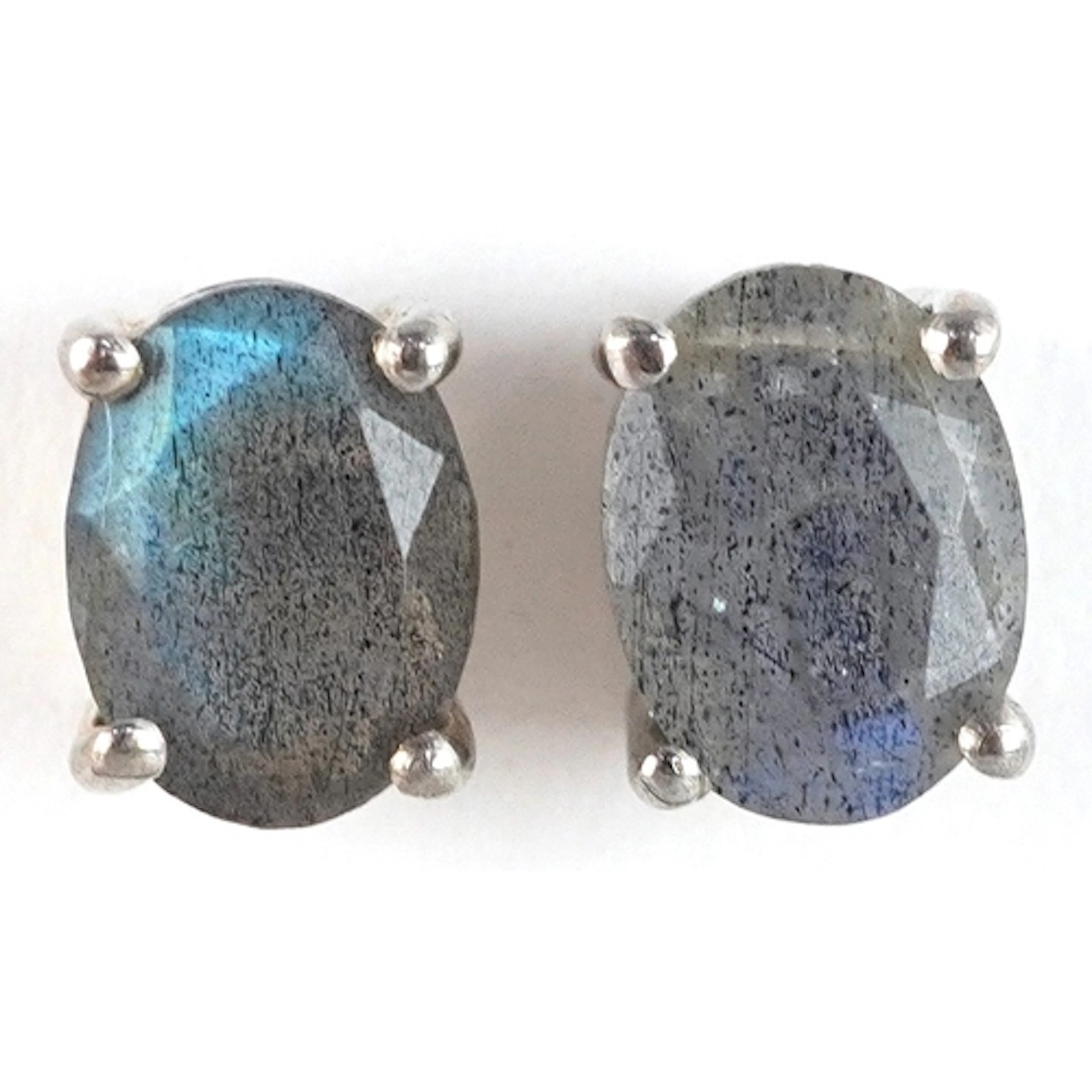 Pair of silver labradorite stud earrings, 7.9mm high, total ...
