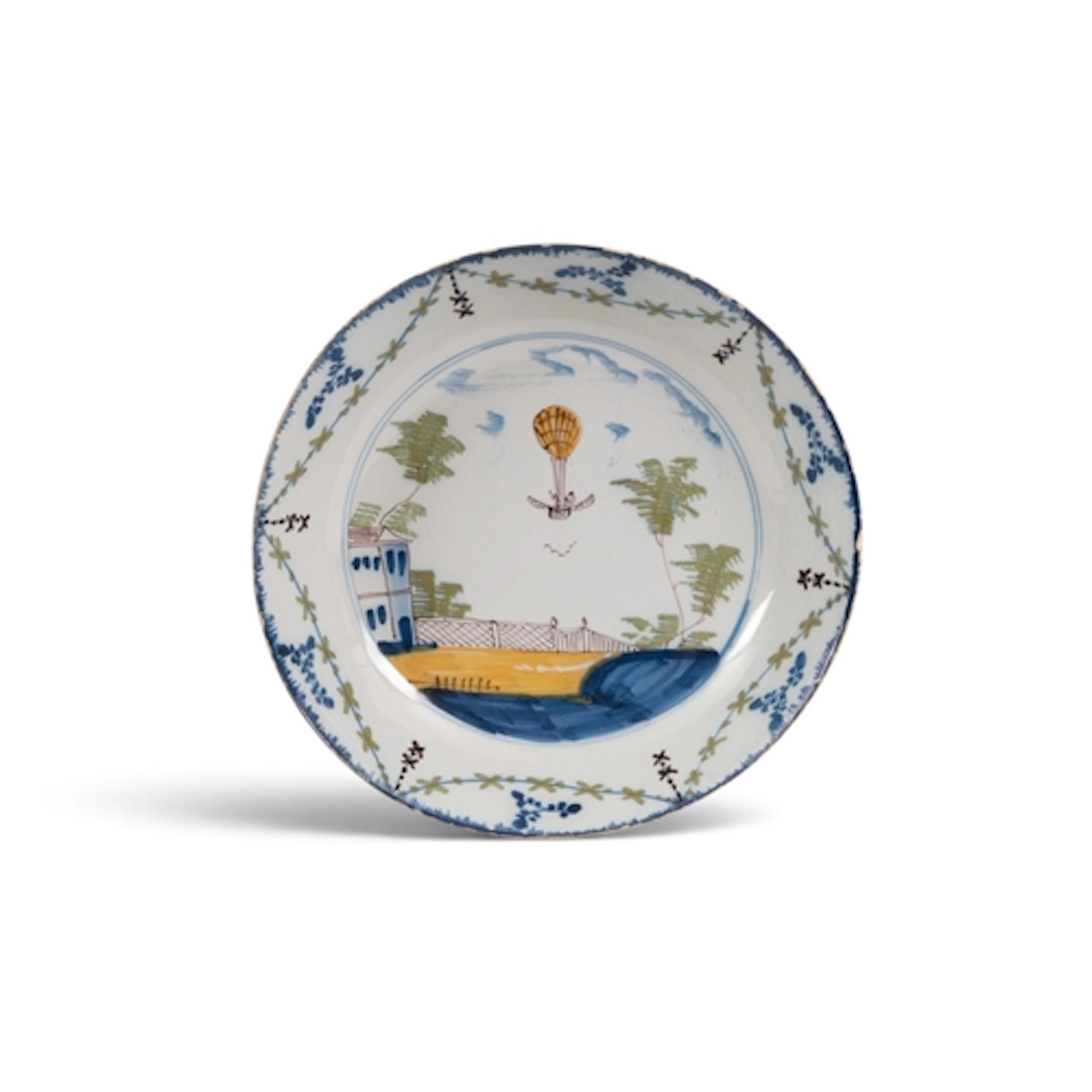 A rare Lambeth delftware commemorative 'ballooning' dish, c....