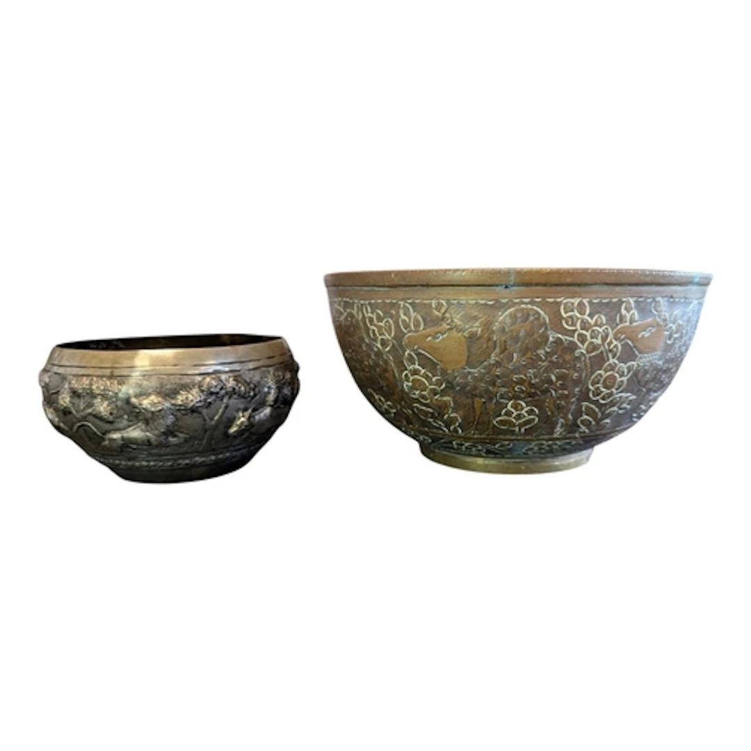 Two late 19th century Indian brass and silvered metal animal...