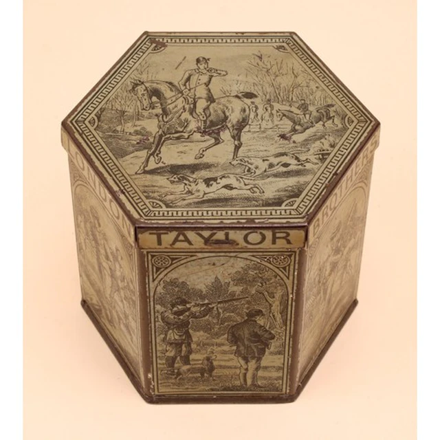 Advertising Tins - a late 19th century hexagonal pictorial t...