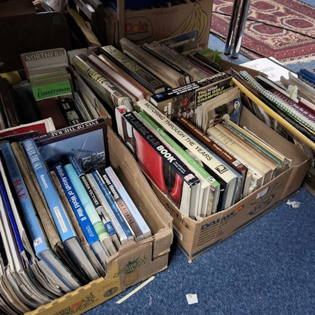 FIVE BOXES OF BOOKS, MAPS & MAGAZINES containing a colle...