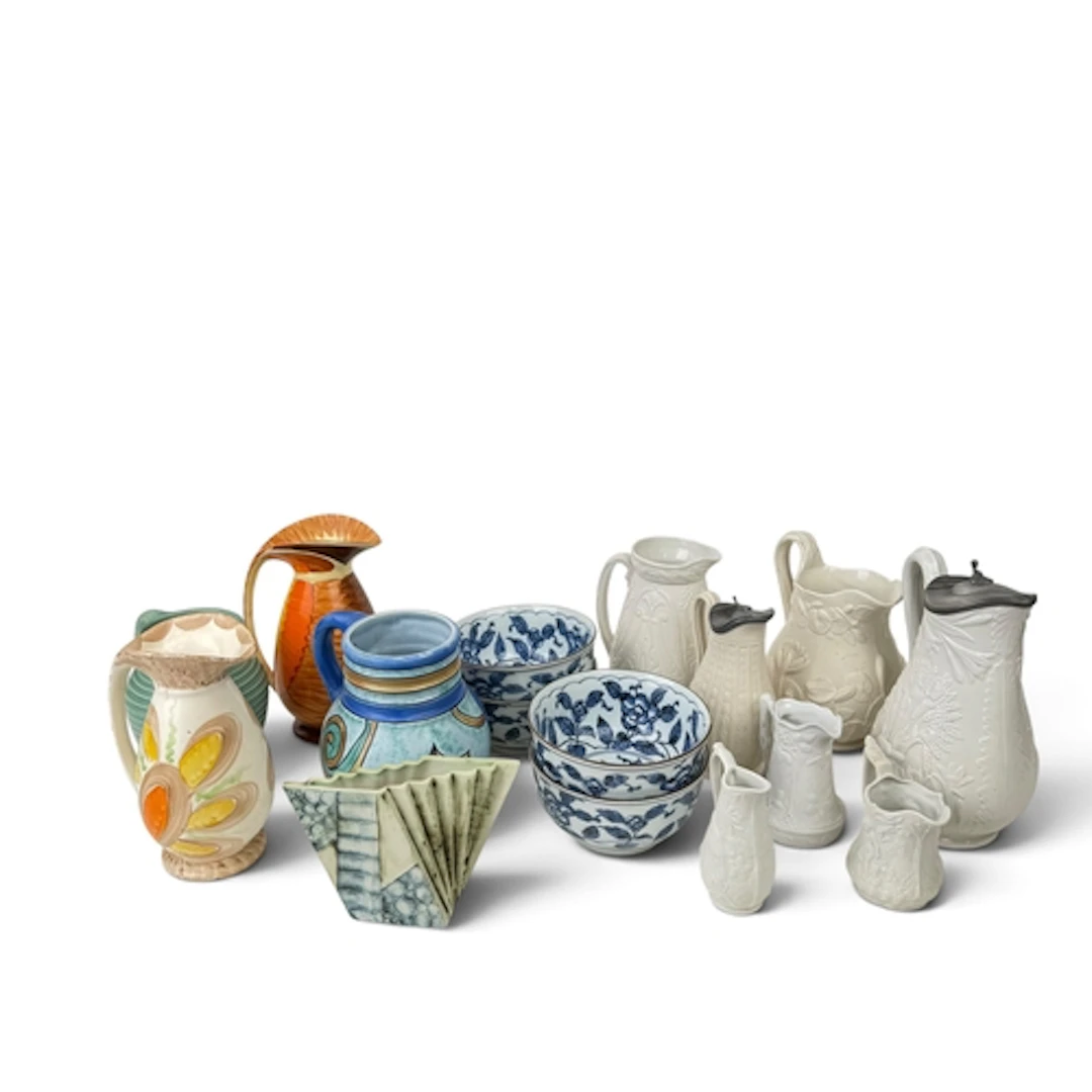 A GROUP OF FOUR ART DECO JUGS And a group of Victorian and l...