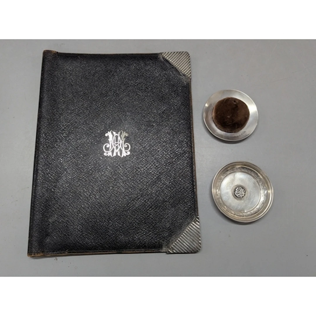Mixed silver to include a silver document folder mounted wit...
