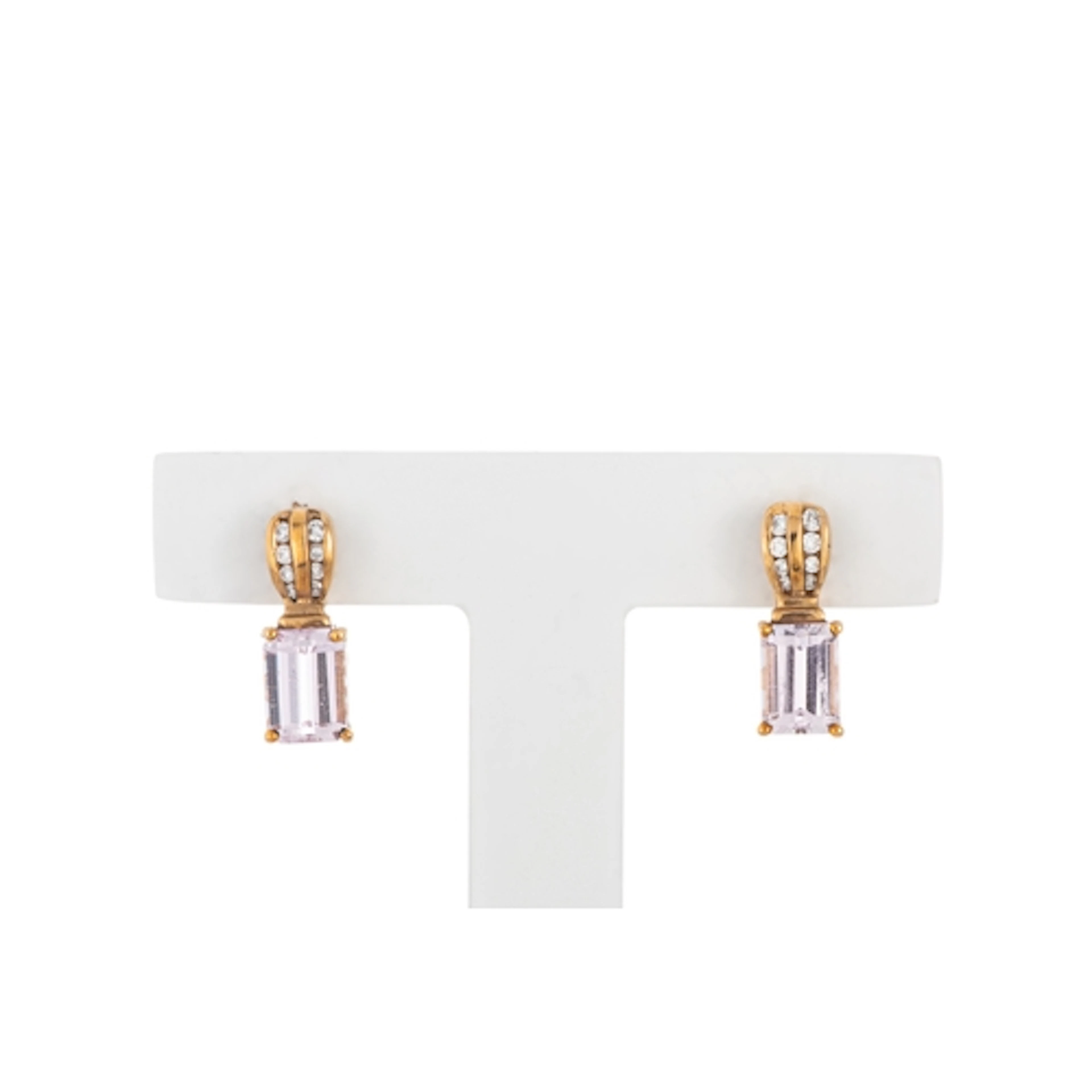 A PAIR OF KUNZITE AND DIAMOND CLUSTER EARRINGS, round diamon...