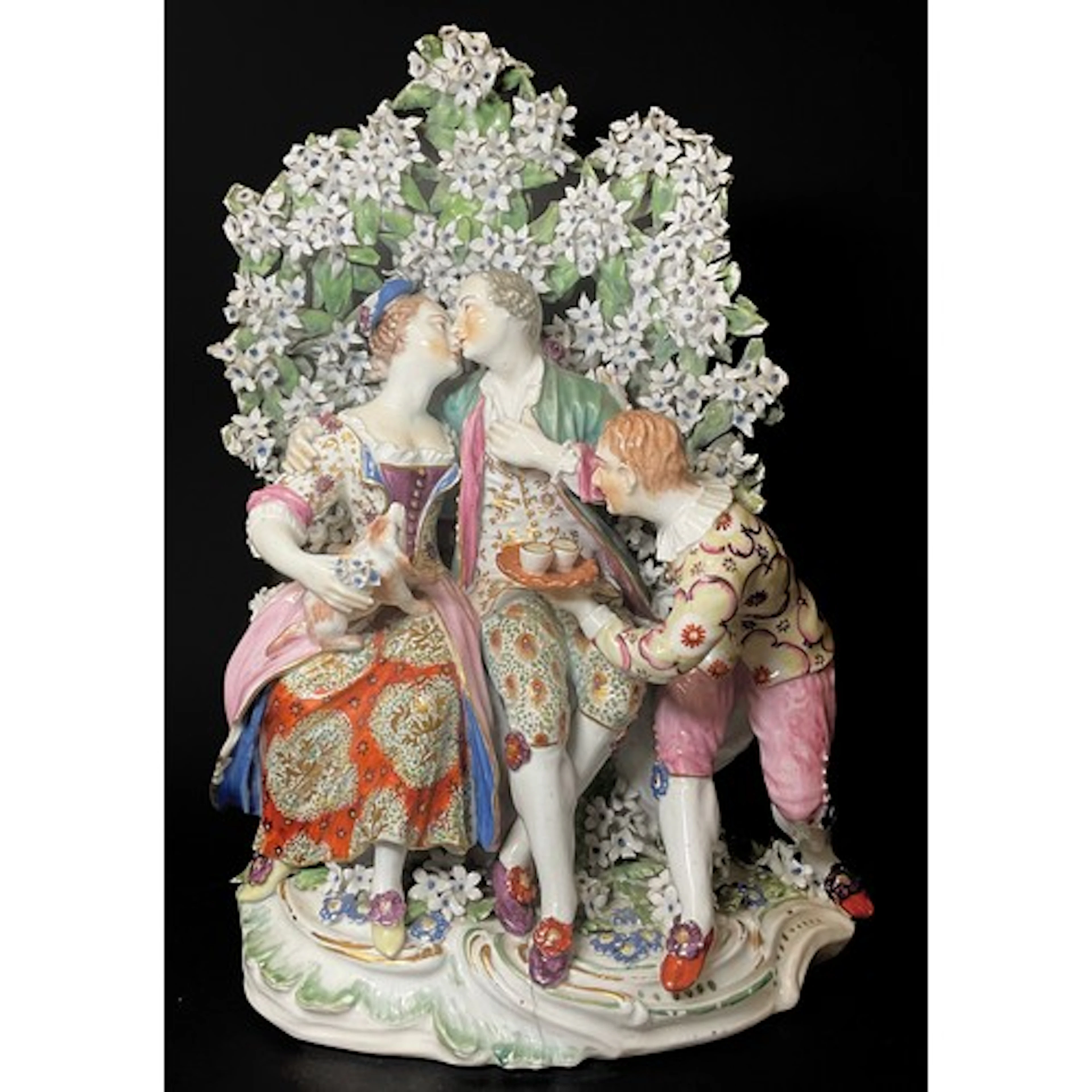 A Derby patch mark figure group, Isabella with companion and...