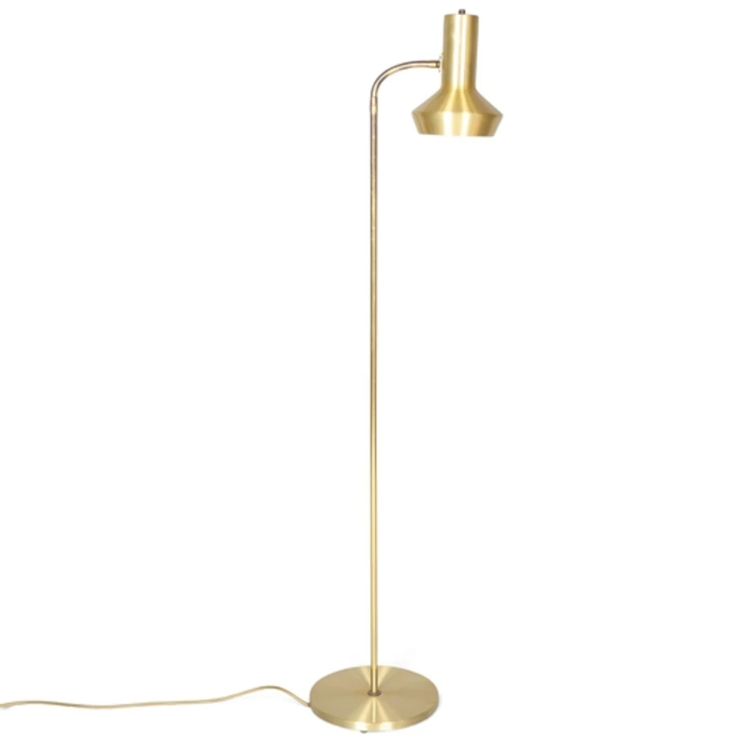 T S Belysning, Denmark, a vintage brass floor lamp with goos...