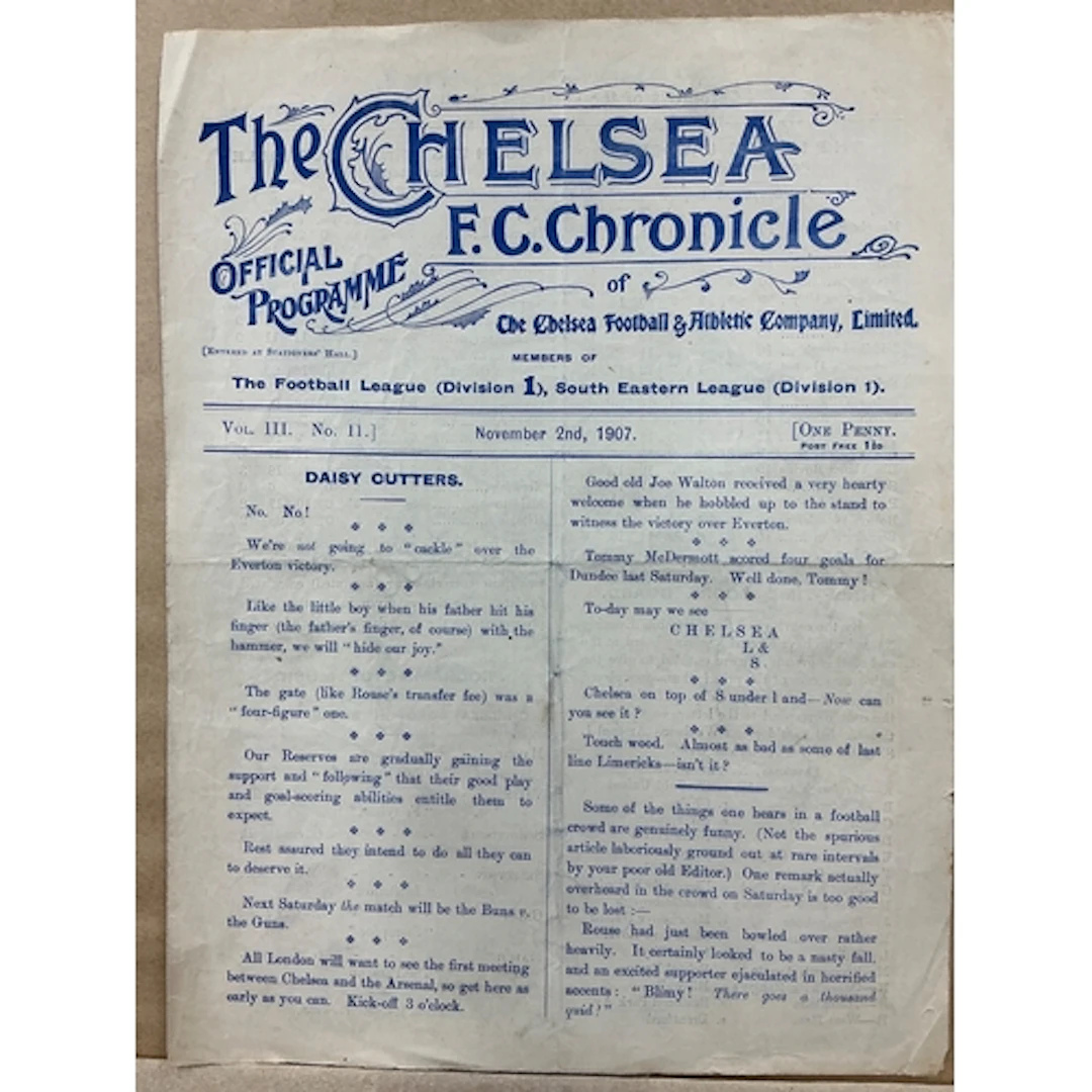 1907 - 1908 Chelsea v Tottenham Football Programme: Match pl...