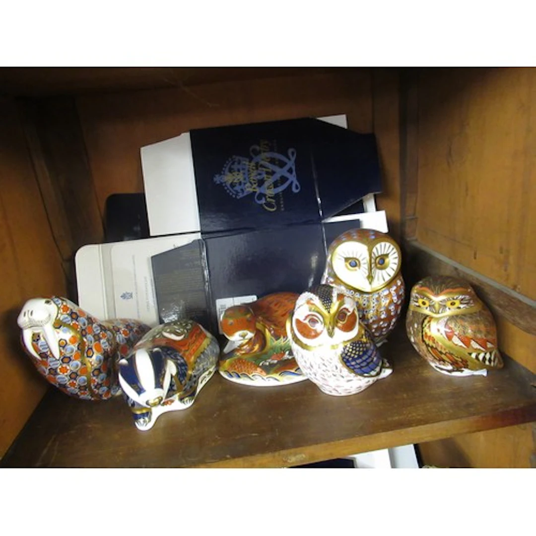 Group of six Royal Crown Derby paperweights, ' Walrus ', ' M...