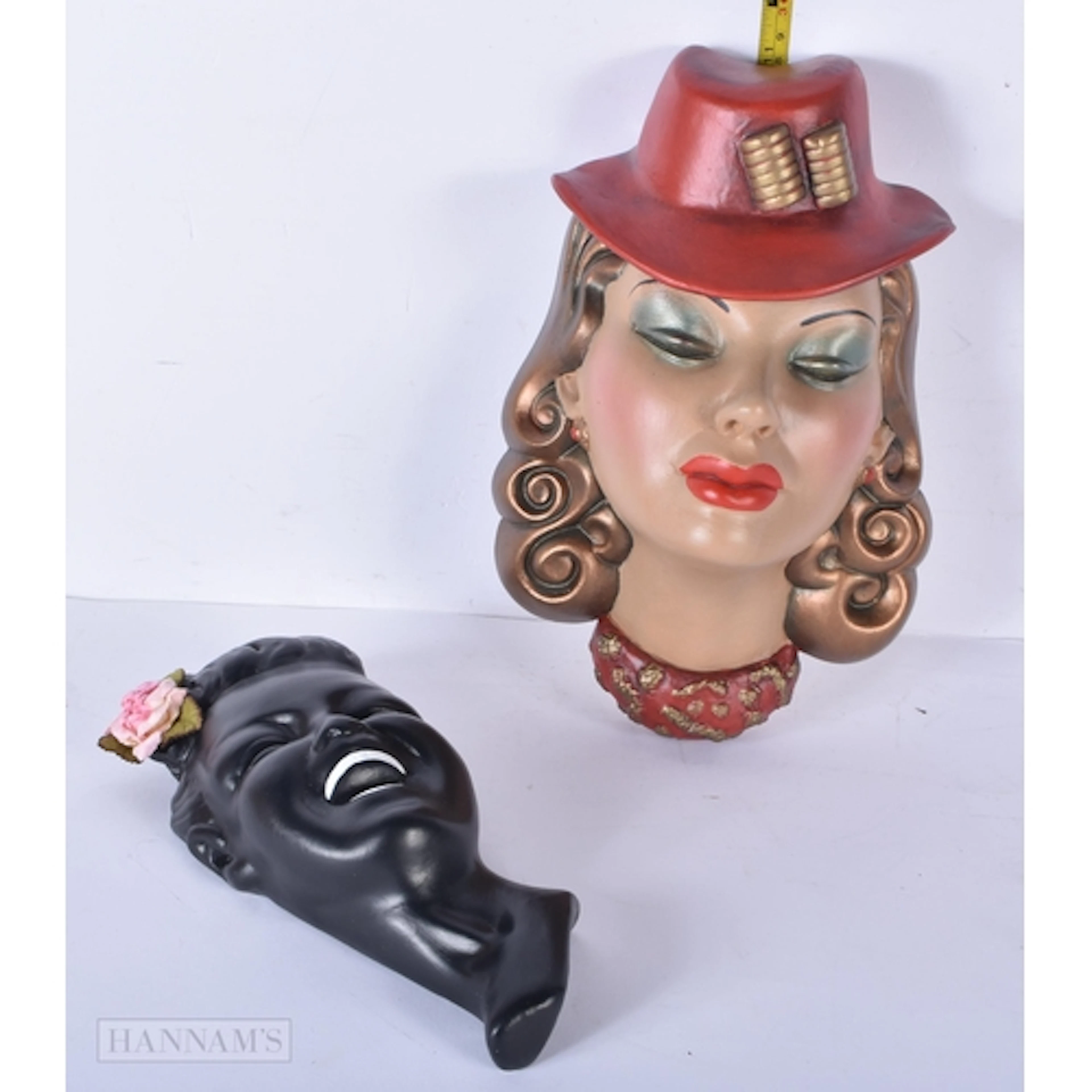 Art Deco plaster wall mask "Vicky Lester" together with ano...