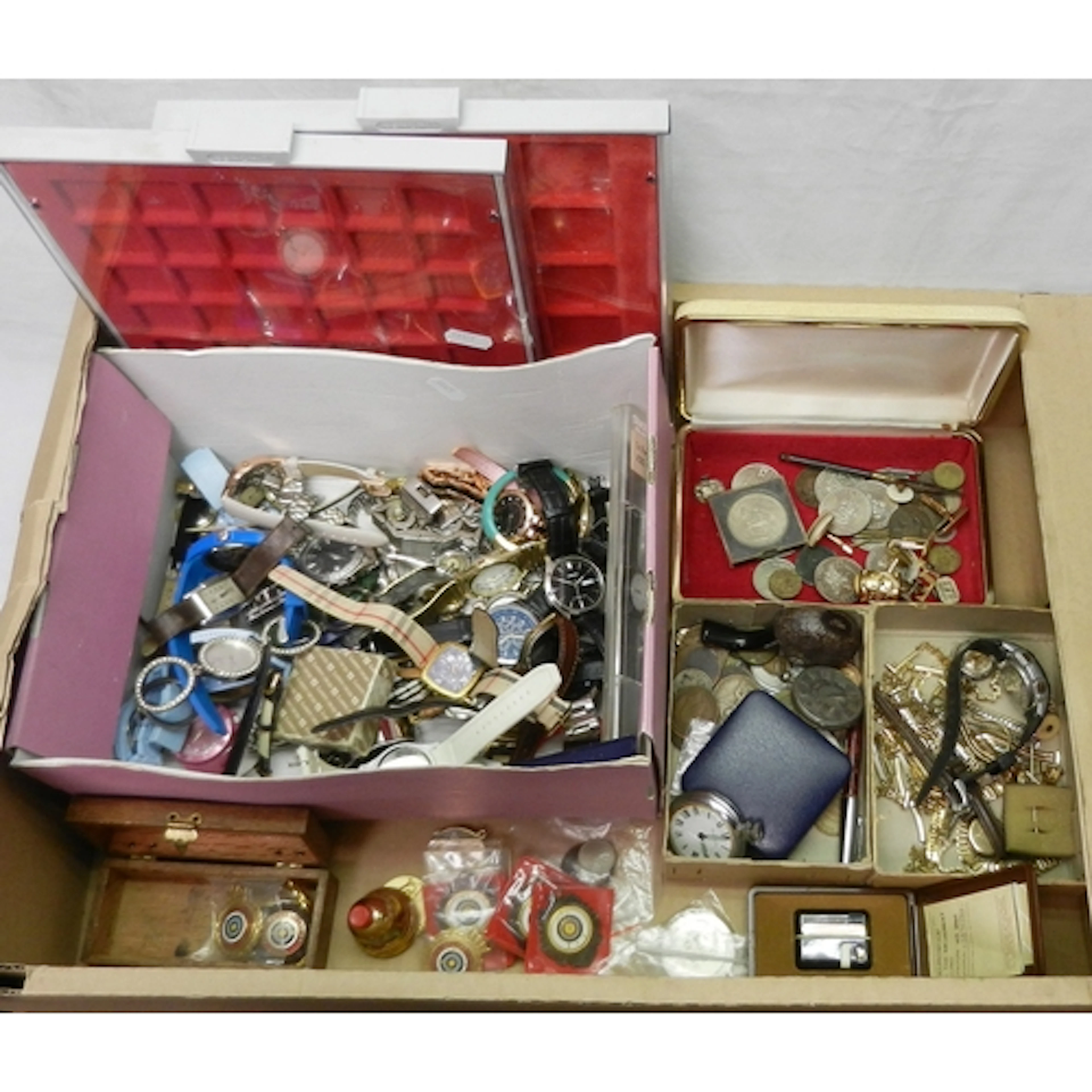 Various sporting medals, coins, etc together with wrist and ...