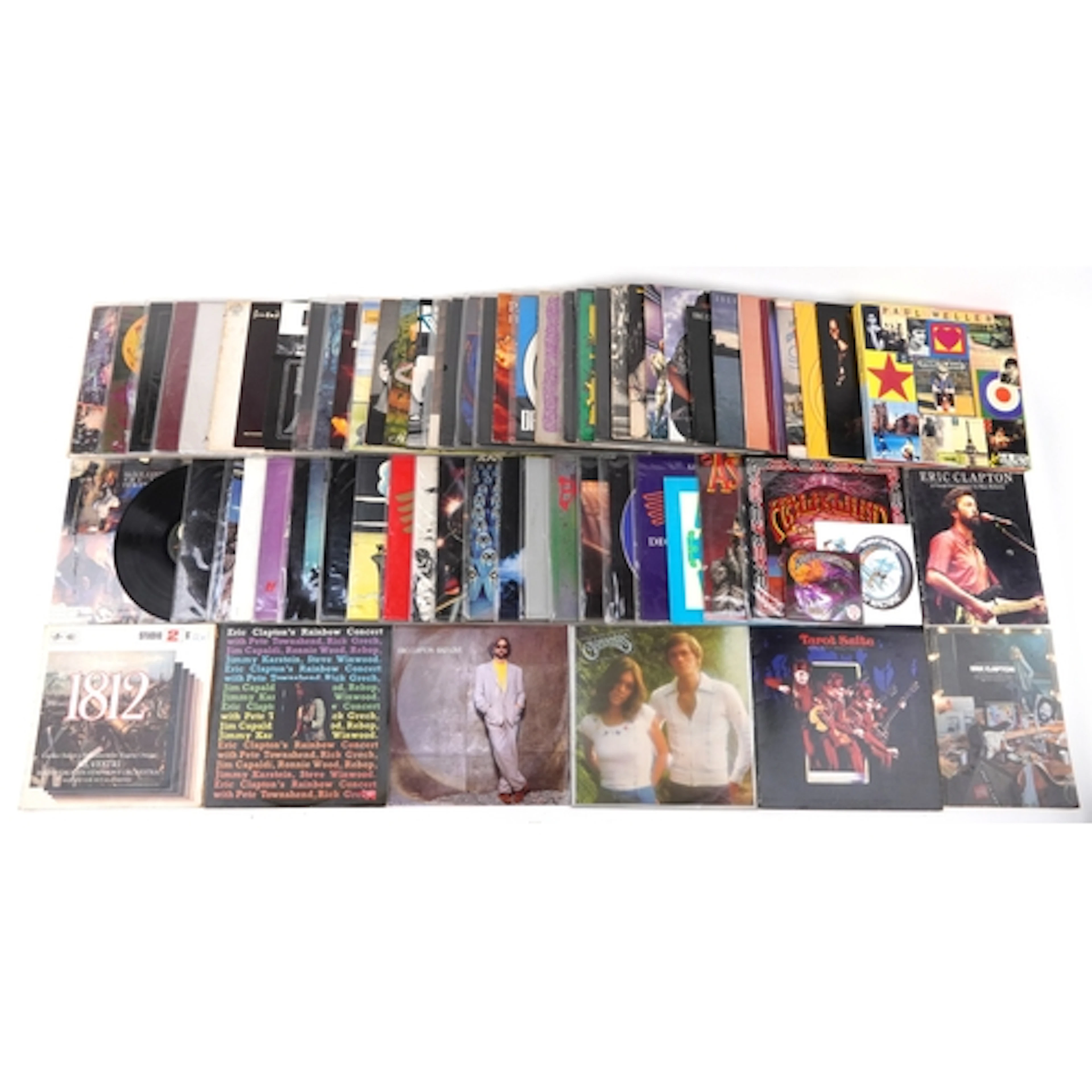 Collection of vinyl LP records including Eric Clapton, Jean-...