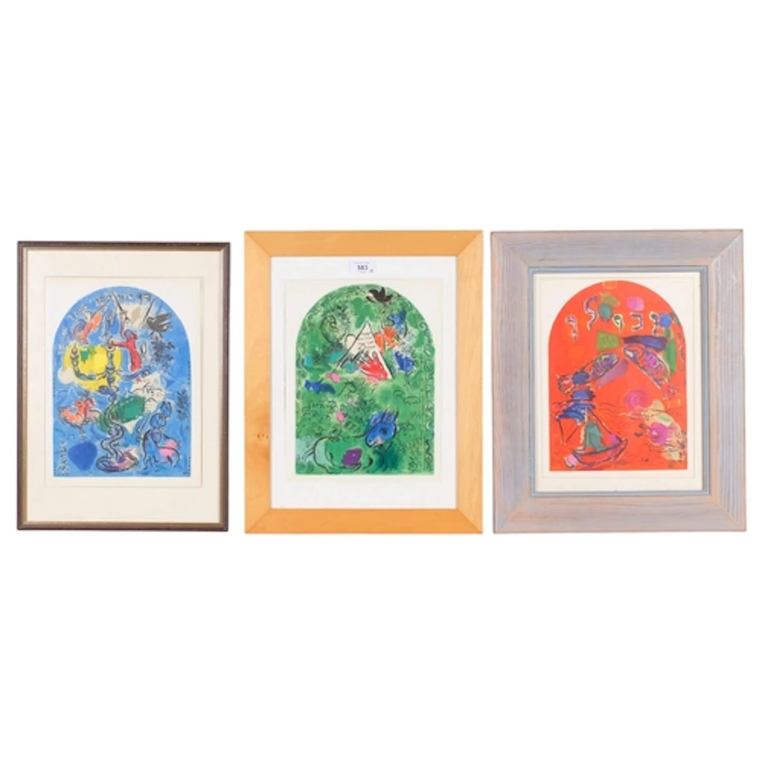 After Marc Chagall/Sorlier, 3 window designs, lithograph, 19...