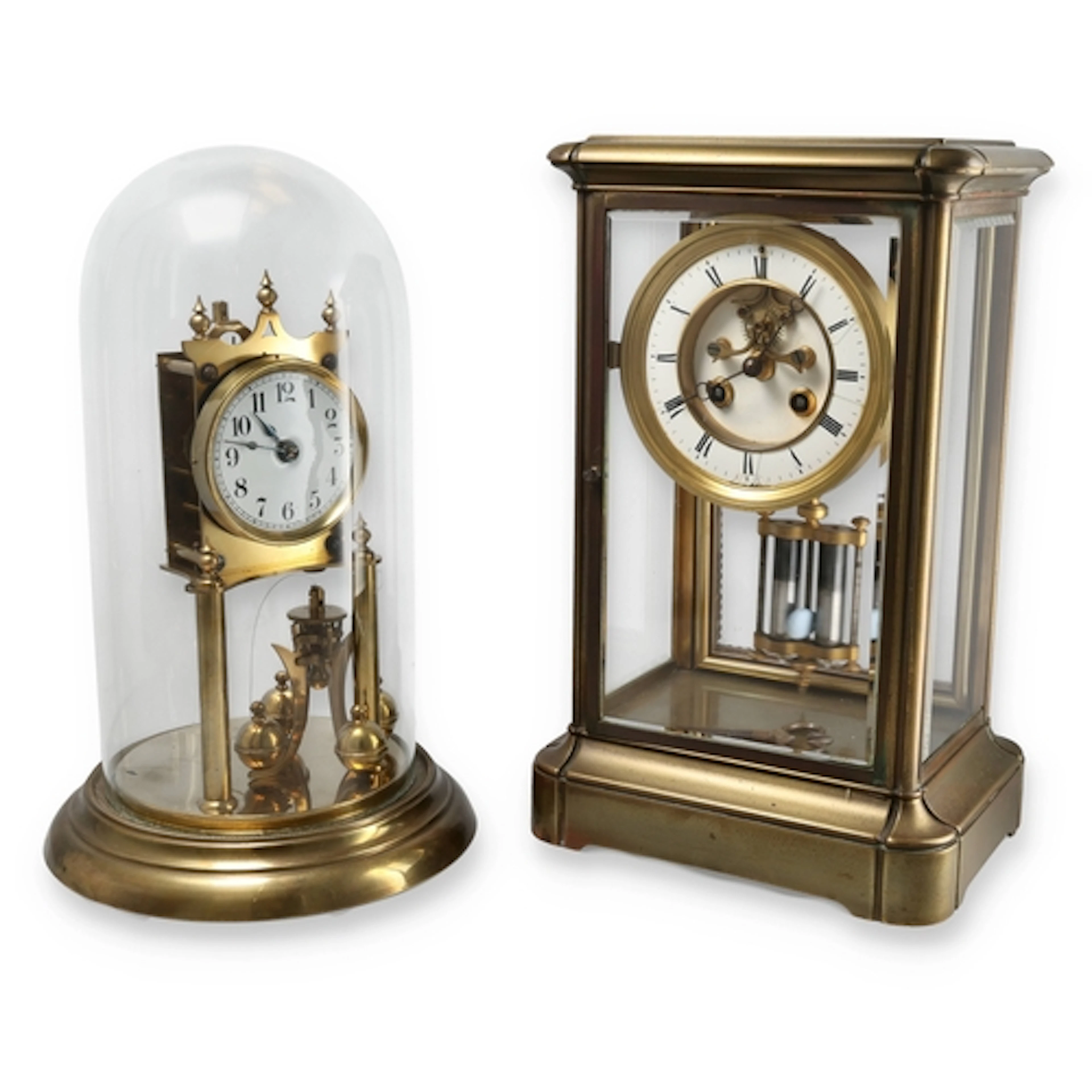 A FRENCH BRASS CASED FOUR GLASS MANTEL CLOCK, LATE 19TH CENT...