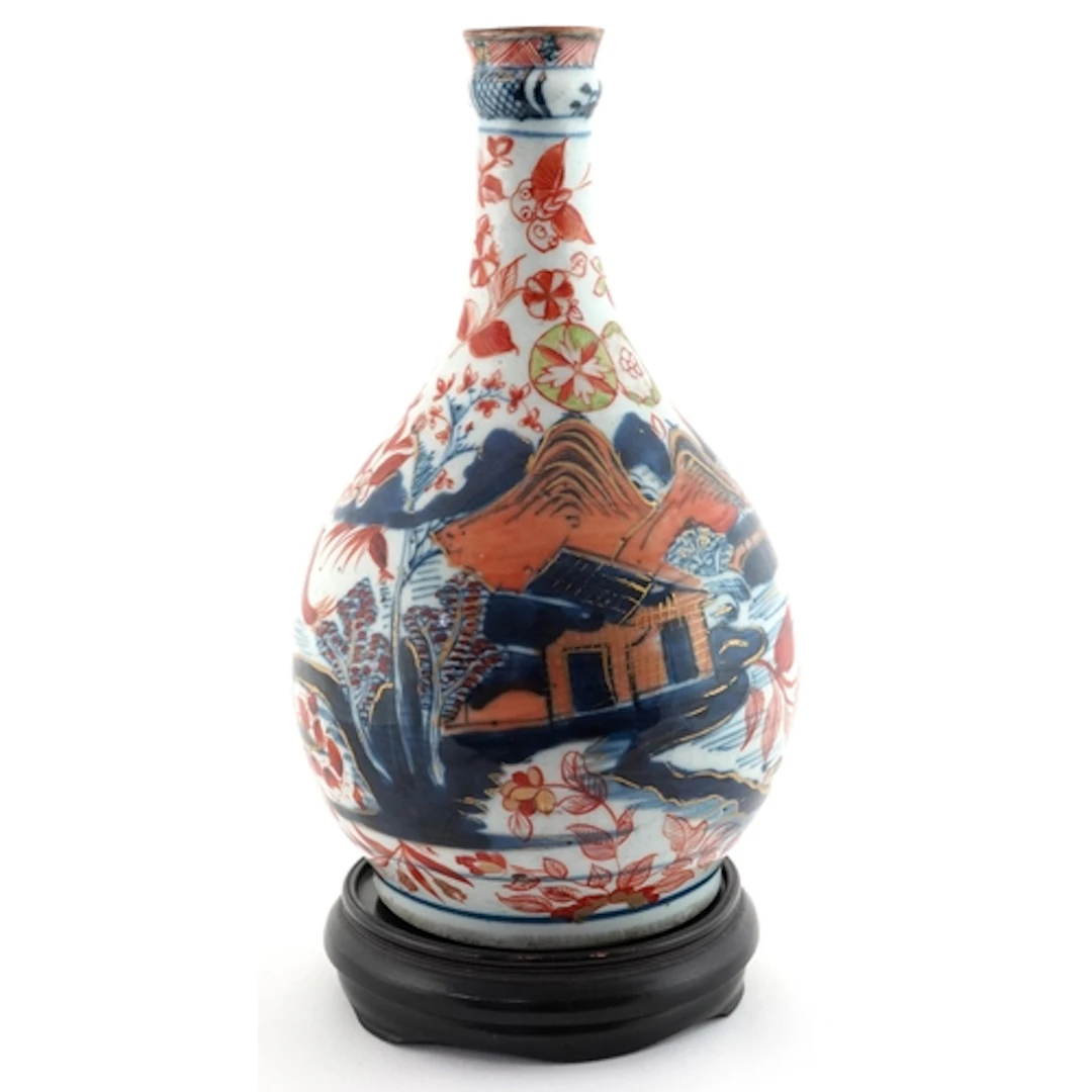 Japanese Imari porcelain bottleneck vase hand painted with d...