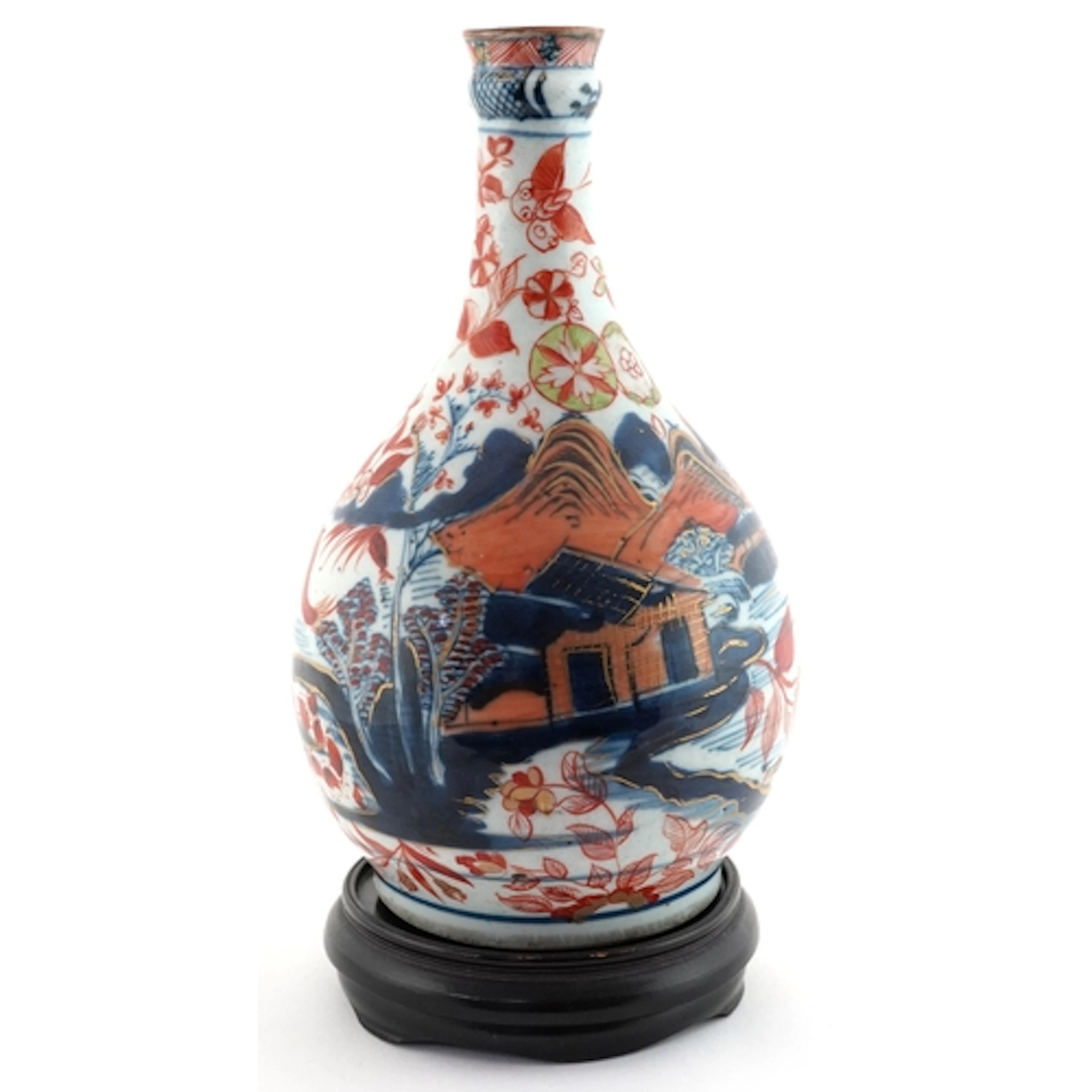 Japanese Imari porcelain bottleneck vase hand painted with d...