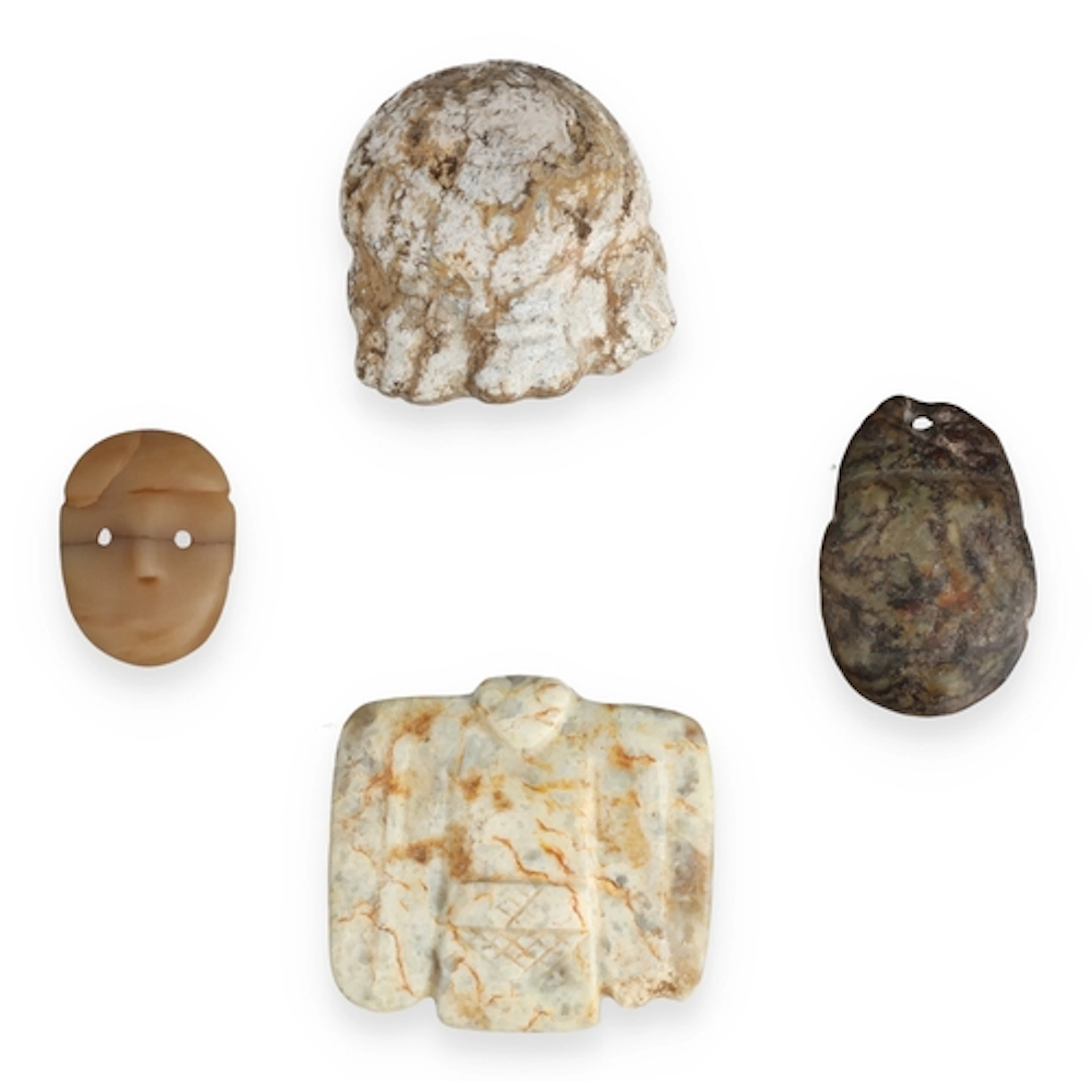 FOUR CHINESE ARCHAISTIC STYLE CARVED JADES Largest 5cm L...