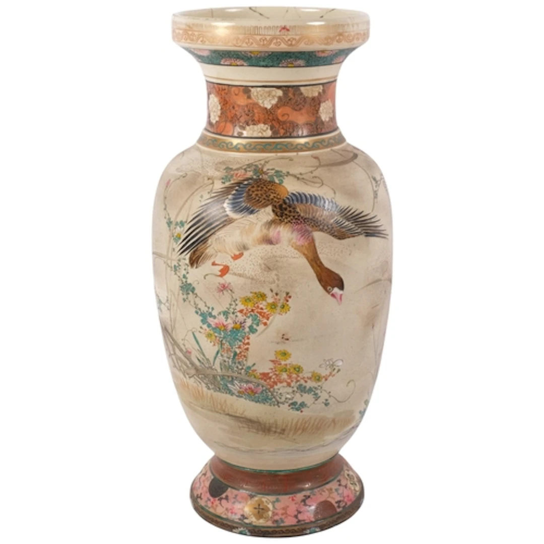 A Japanese vase with a design of ducks and blossom, H49cm (r...