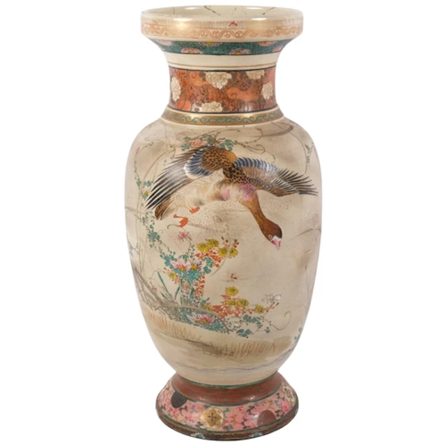 A Japanese vase with a design of ducks and blossom, H49cm (r...