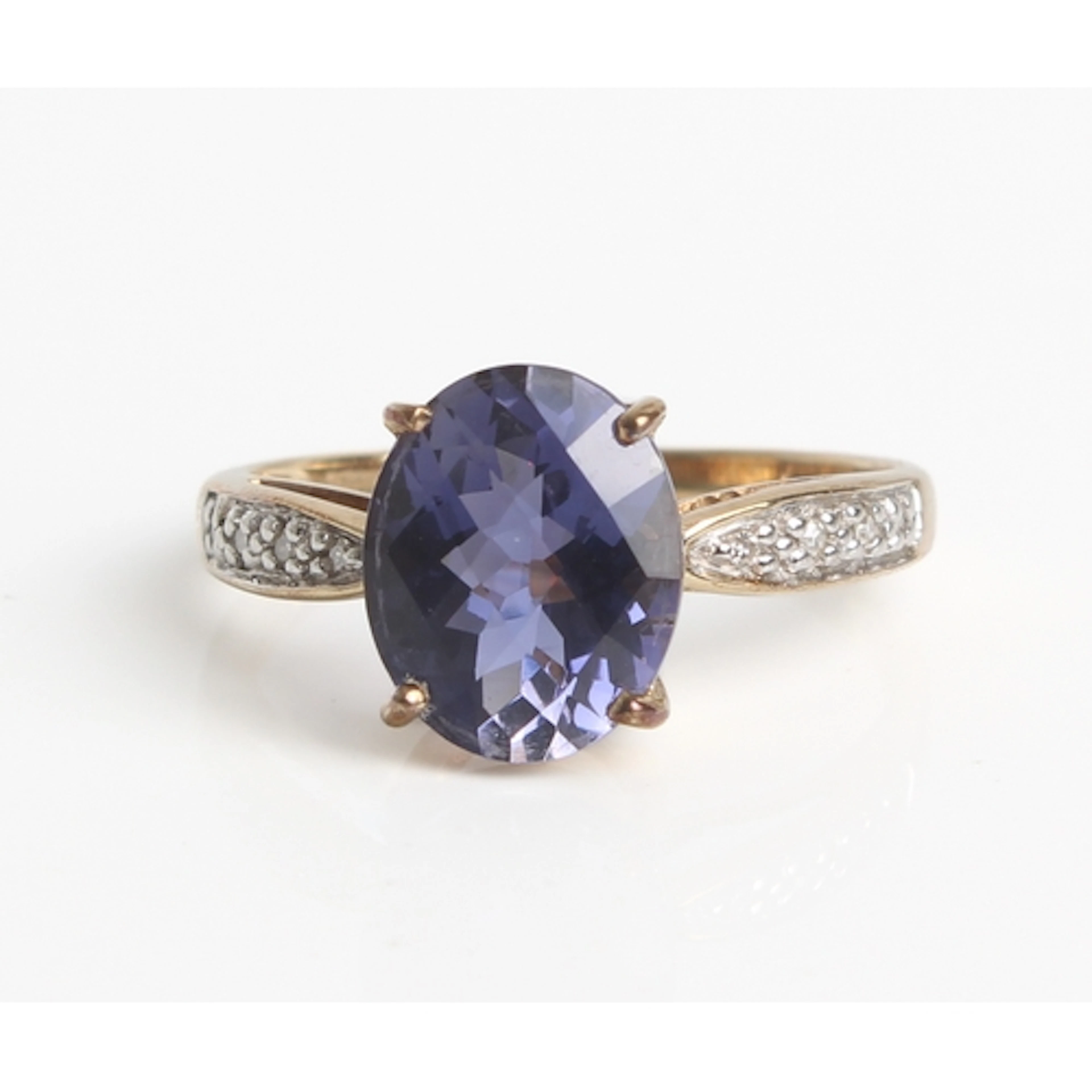 A 9ct yellow gold, blue stone and diamond ring - Birmingham ...