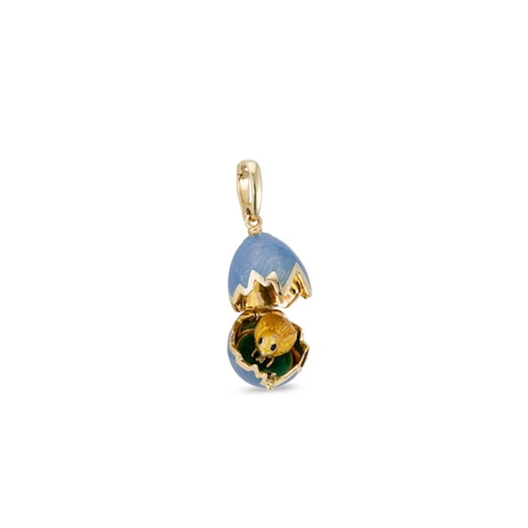 A MODERN FABERGÉ HINGED EGG PENDANT, 494/1000, the blue enam...