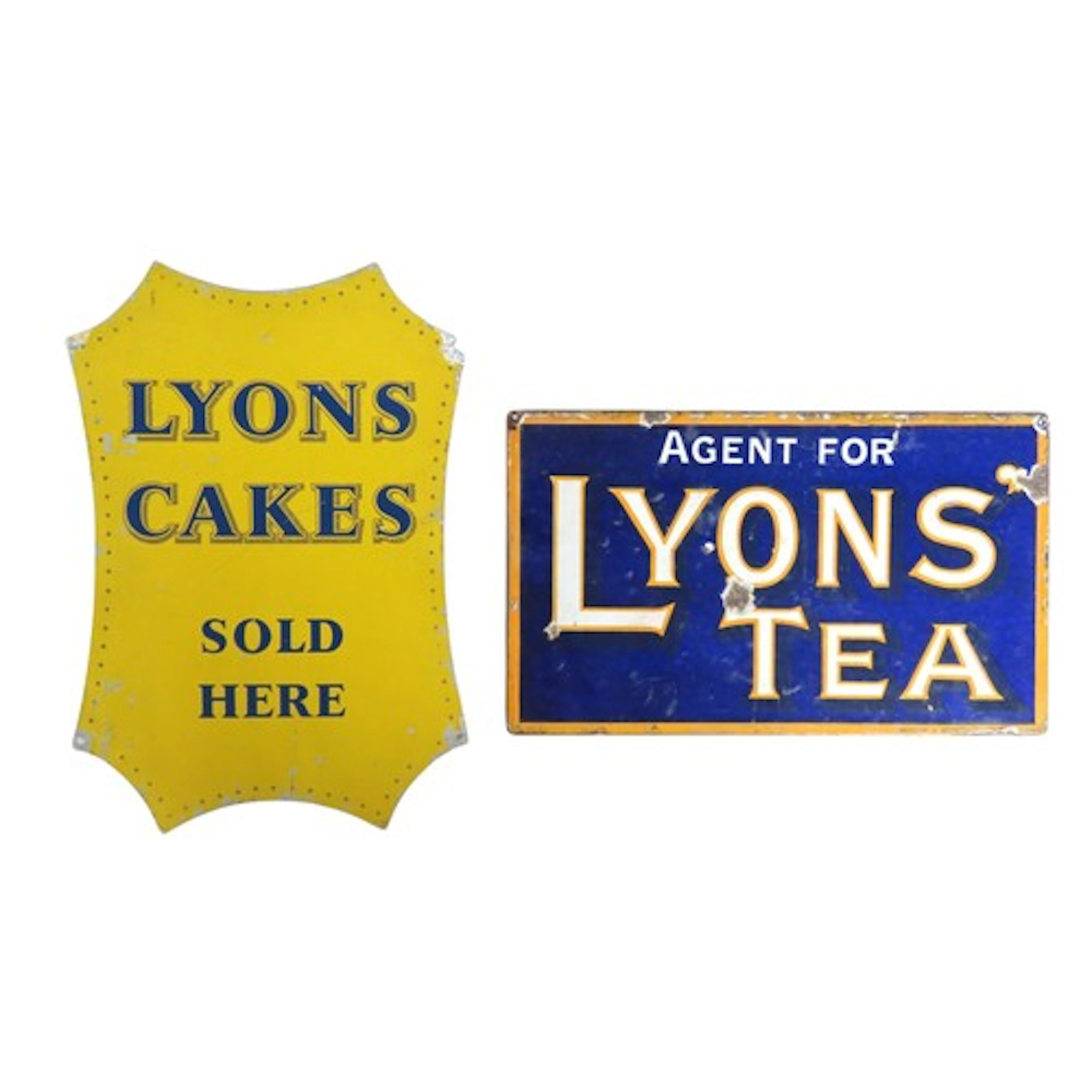 A VINTAGE DOUBLE-SIDED ENAMELED SIGN FOR LYON'S TEA (23 x 38...