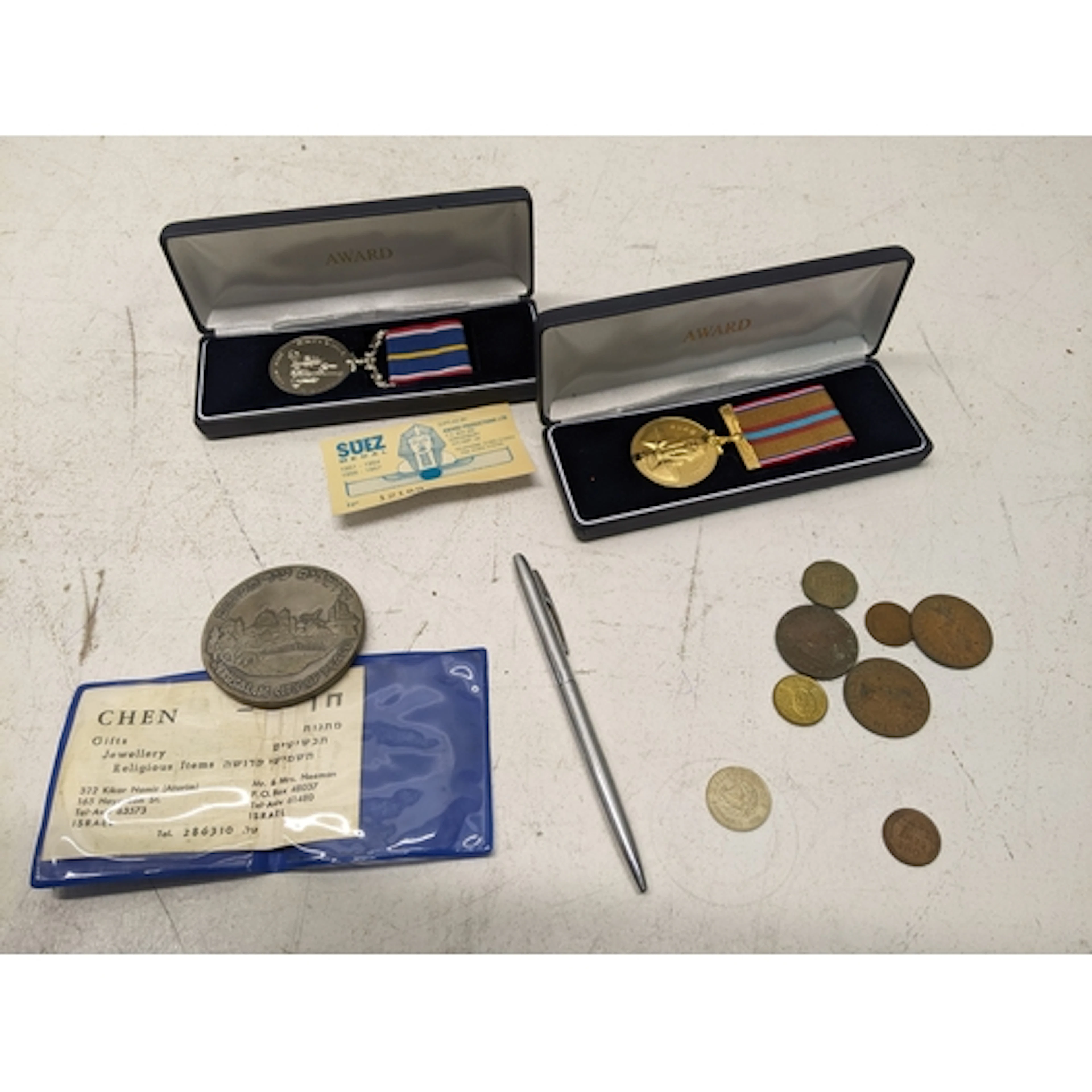 Boxed National Service 1939-1960 and Suez Canal medals named...