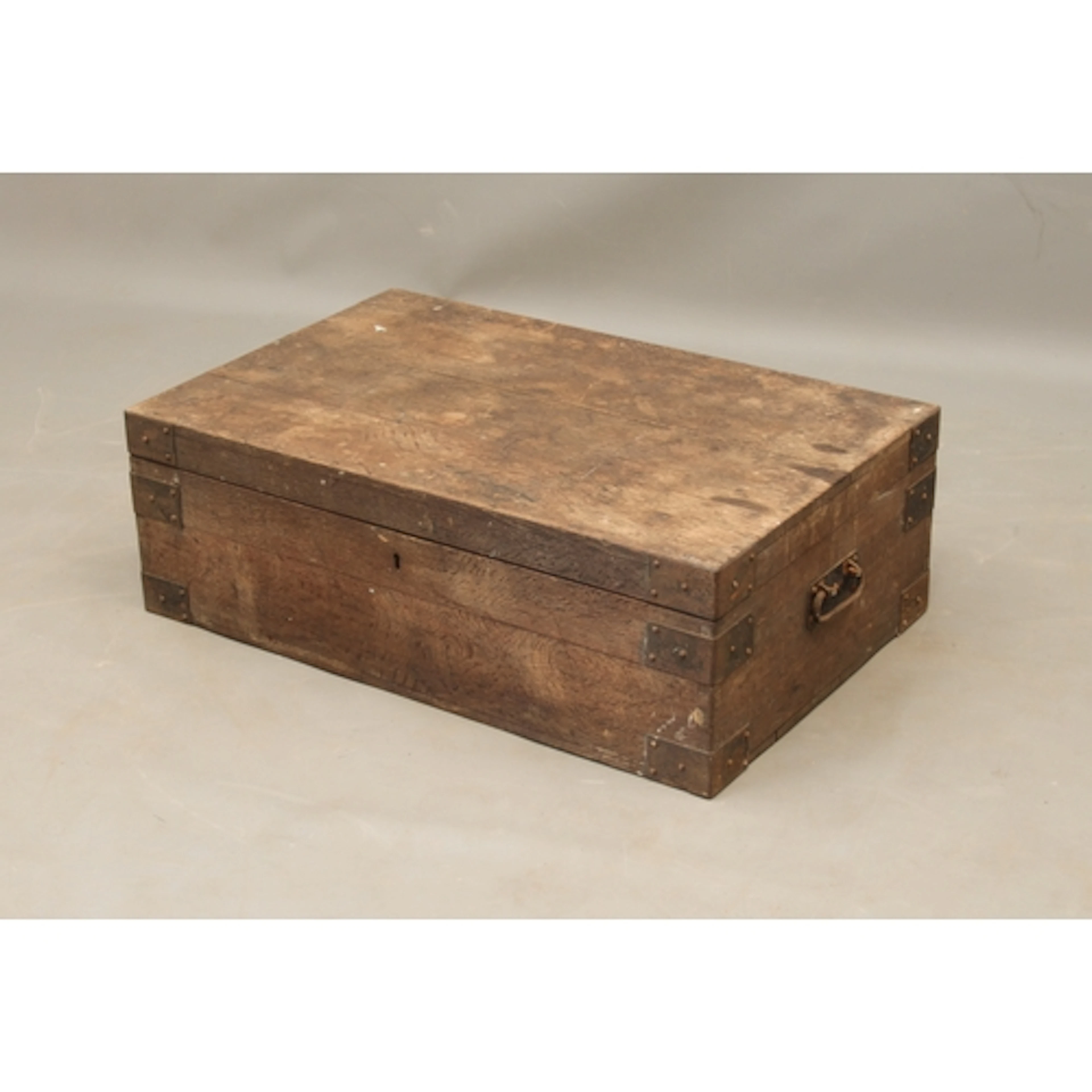 An oak steel-bound silver chest of shallow proportions - ear...